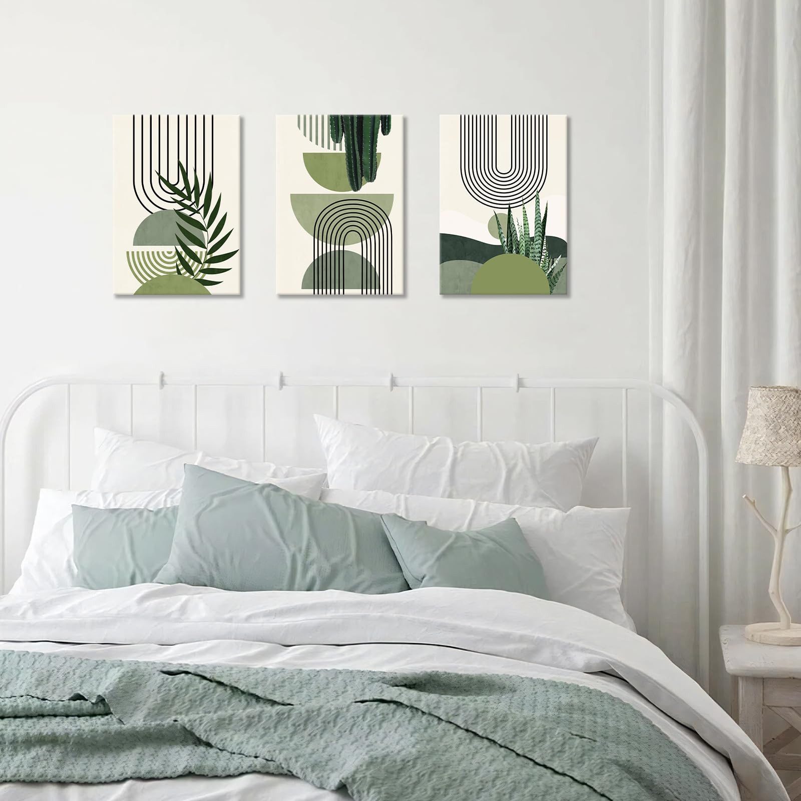 Zyronn Leinwandbild 3Pcs Boho Blätter Leinwandbilder Bilder Set Ohne Rahmen Aesthetic, (3 St), Grüne Pflanze Bilder Moderne Wandbilder Schlafzimmer Bild – Bild 5 von 5