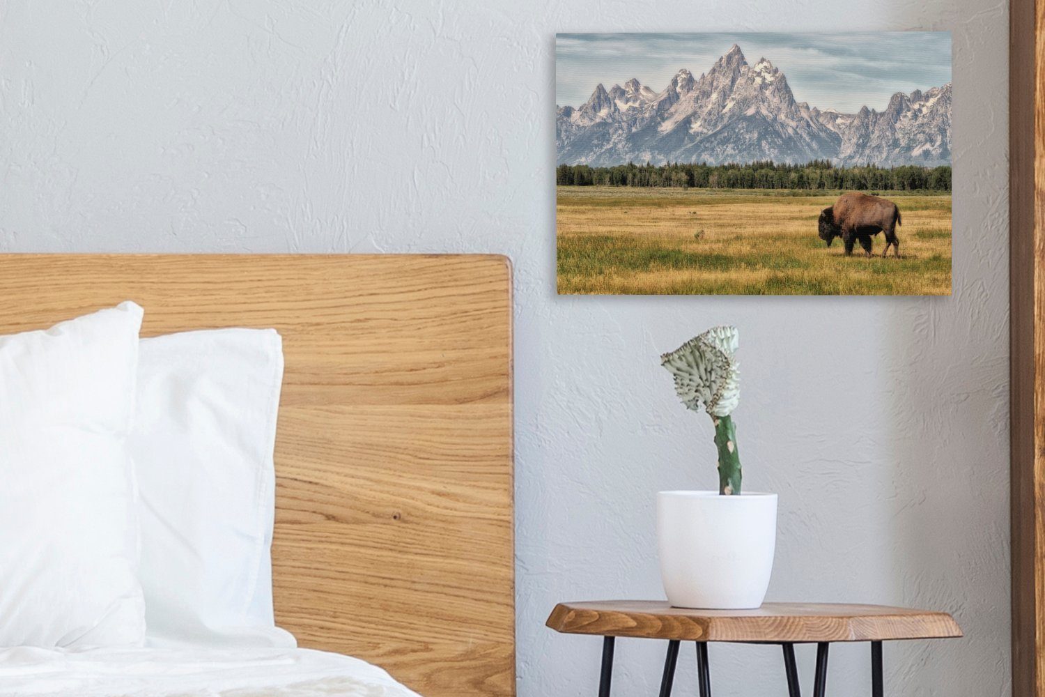 Ein Teton OneMillionCanvasses® St), wilder cm in Grasen Leinwandbild Leinwandbilder, den beim 30x20 Grand Bison des National, Wandbild Aufhängefertig, (1 Wanddeko, Ebenen
