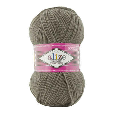 Alize 100g Sockenwolle Superwash Comfort Häkelwolle, 420 m, 207 beige-braun