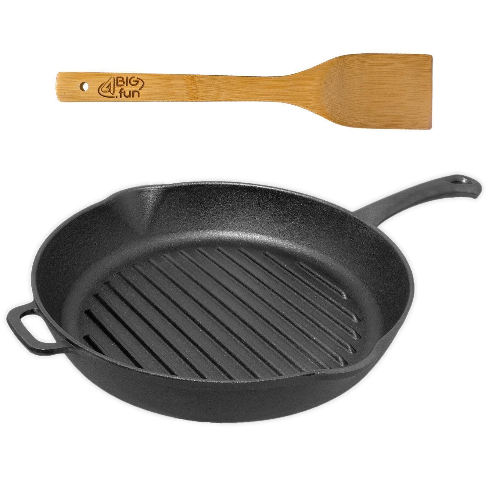 BIOL Grillpfanne 26 cm Grillpfanne Gusseisen Steakpfanne Bratpfanne, Gusseisen (Feuerpfanne Induktion), abnehmbarer Griff, Induktion