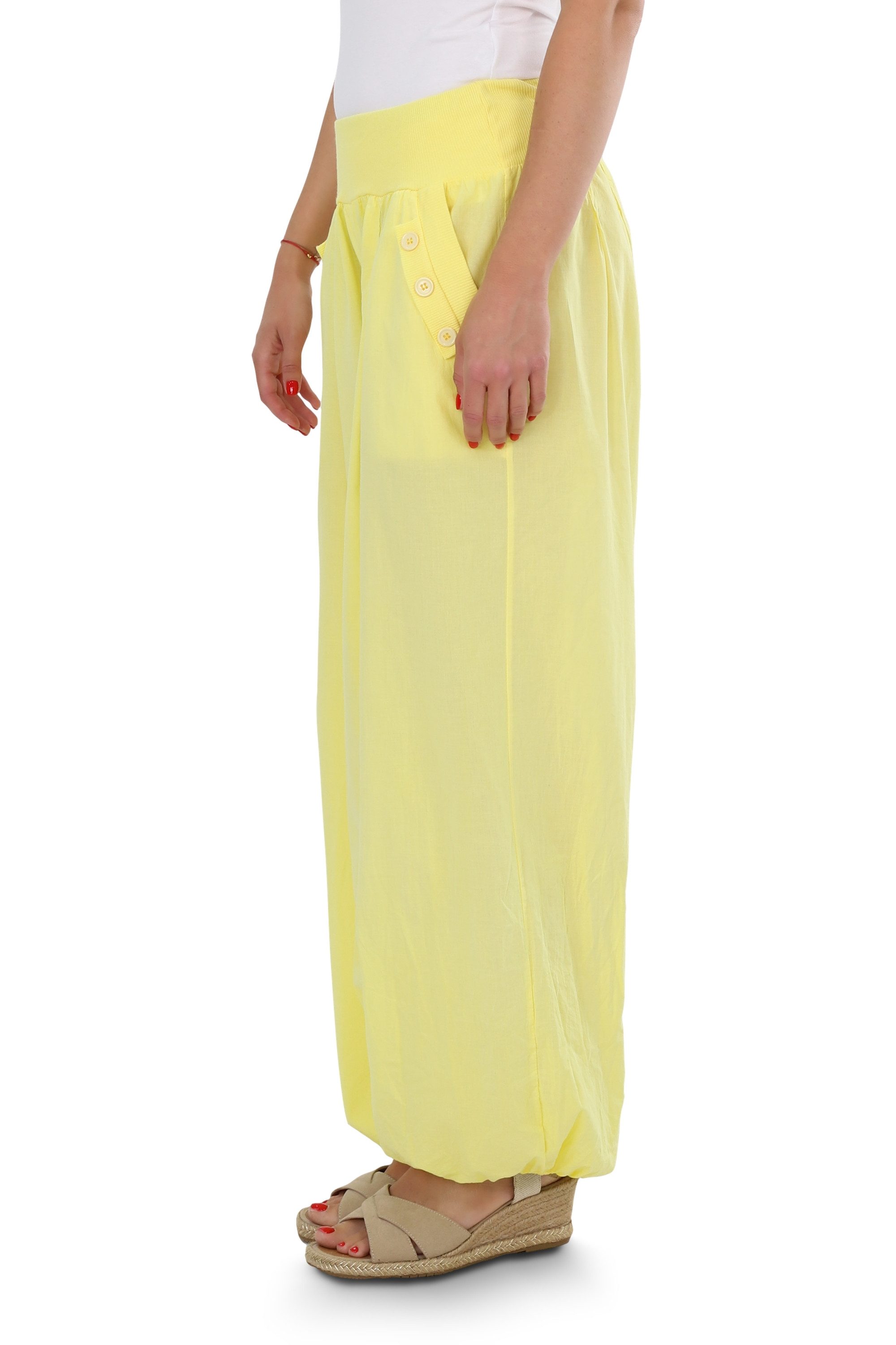 malito more than fashion Haremshose malito Damen Pumphose mit Zierknöpfen 23245P Sommer Aladinhose Freizeithose locker & lässig Einheitsgröße