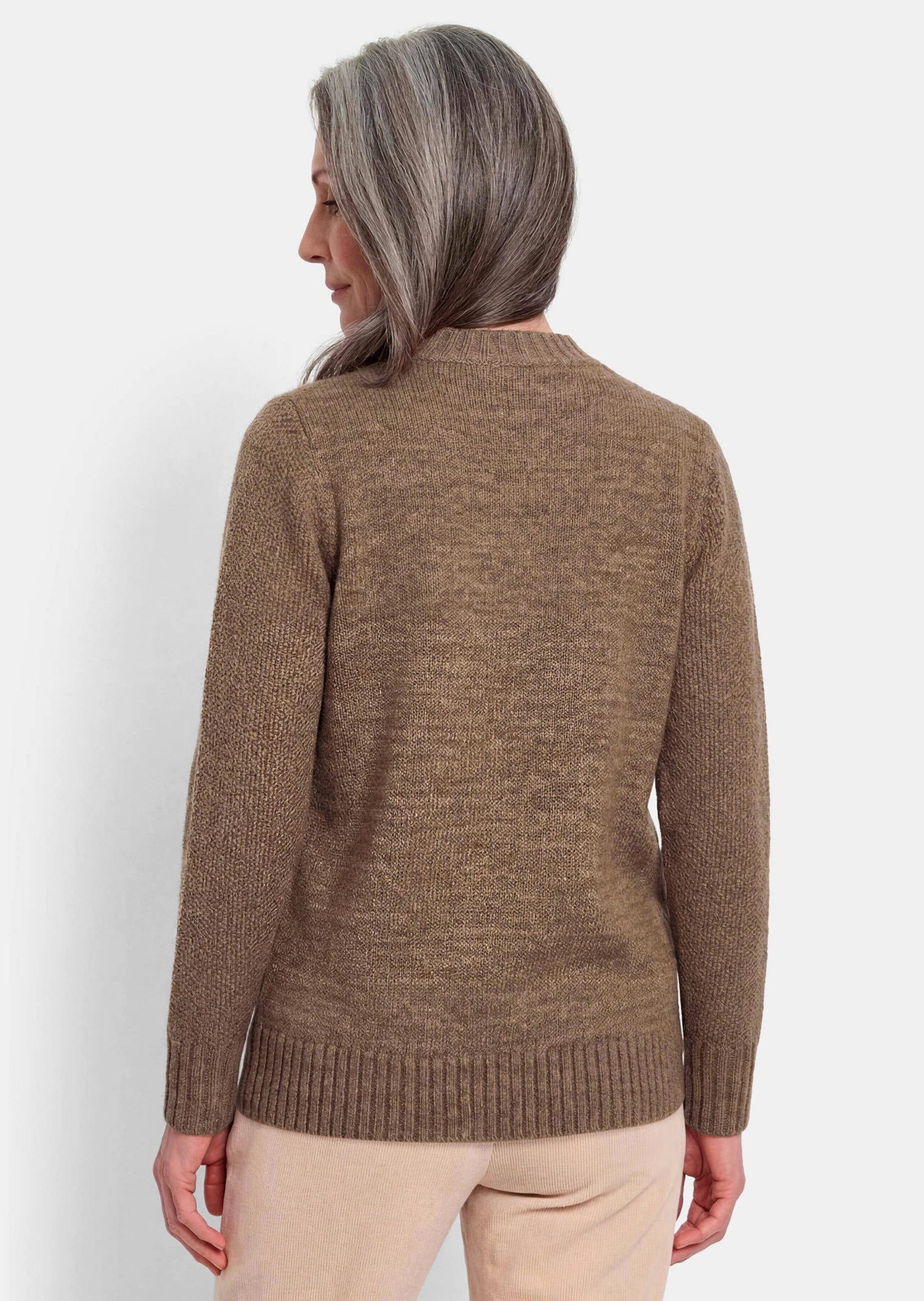 GOLDNER Strickpullover Kurzgröße: Strickpullover mit Stehkragen Warmer Intarsienstrick mit Langarm, Rippenbündchen