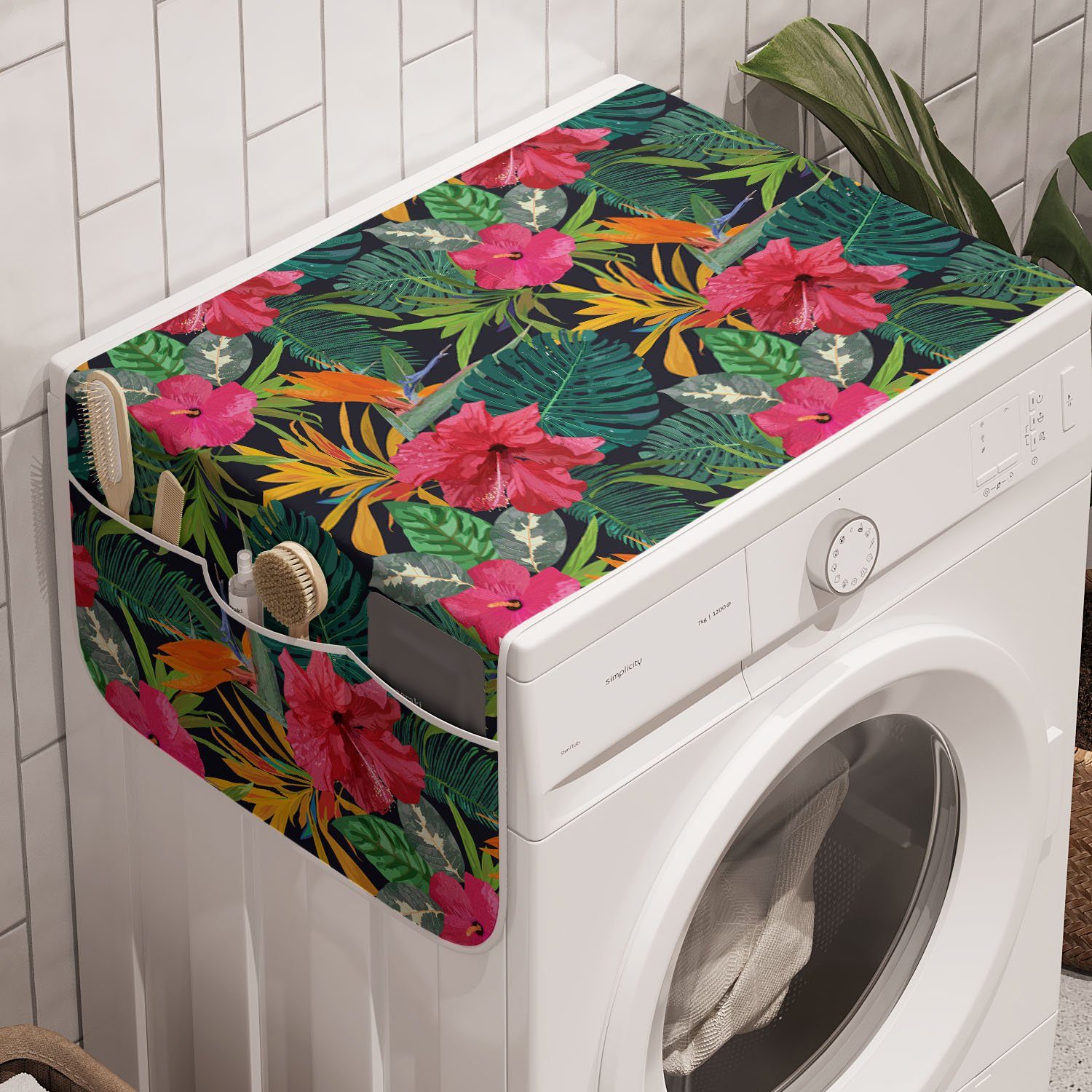 Tropical für Abakuhaus Waschmaschine Hibiskus Trockner, Insel Anti-Rutsch-Stoffabdeckung Badorganizer und Verlässt