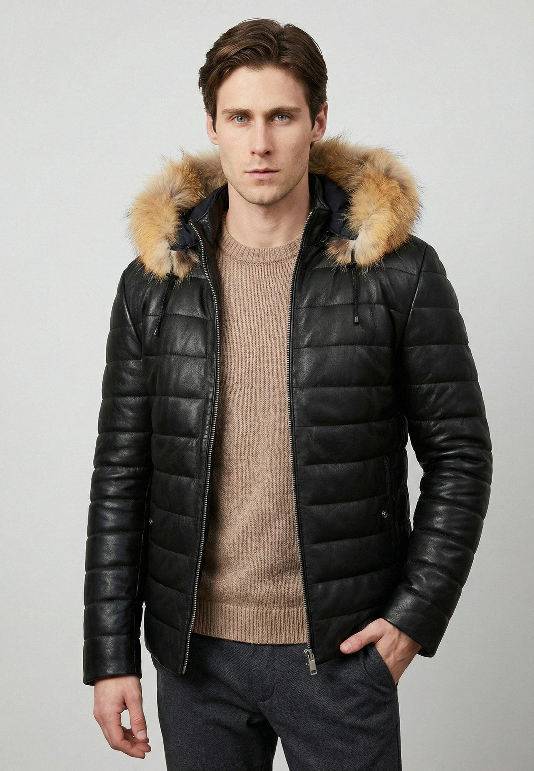 Felix Hardy Lederjacke Lederjacke mit Kapuze und Reißverschluss