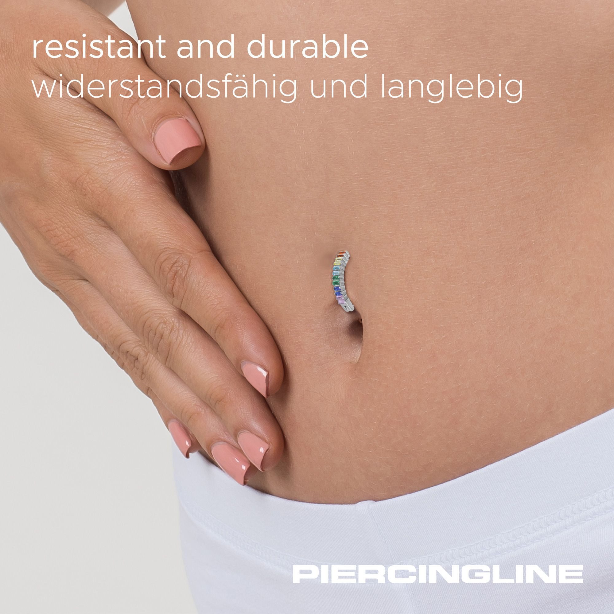 PIERCINGLINE Bauchnabelpiercing Titan Bauchnabelclicker BOGEN + EINGEFASSTE BUNTE KRISTALLRECHTECKE (Clicker, 1-tlg)