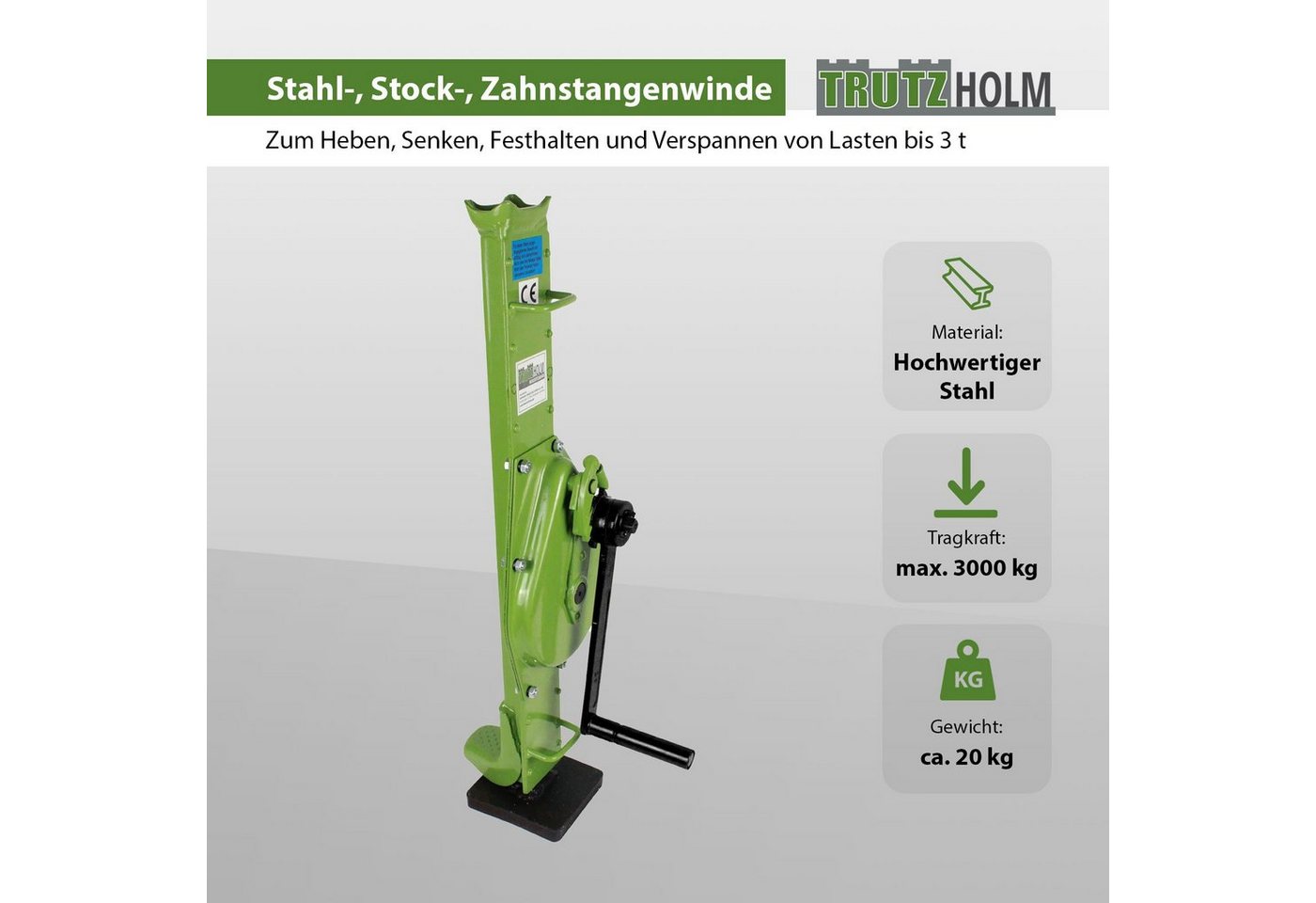 Thumbnail - TRUTZHOLM Winde Stockwinde Zahnstangenwinde 3000 kg 72,5-109,5 cm Höhe Hubwinde, (1-St), auomatische Bremse,große Grundp...
