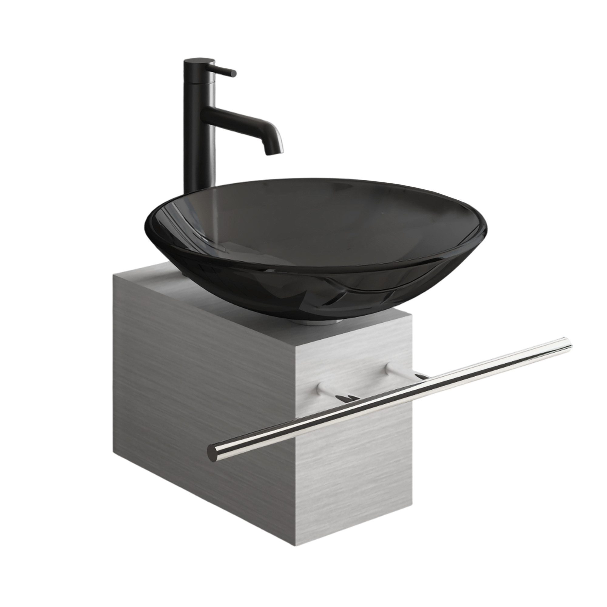 Alpenberger Waschschüssel Rund - Kleines Aufsatzwaschbecken - Glas Waschschale auf Kasten (5-tlg, Kleiner Waschtisch Set), Schwarzes Раковины & Handtuchhalter Integriert - Mini Wash Basin