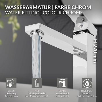 LuxeBath Waschtischarmatur Wasserhahn Mischbatterie Einhebelmischer Armaturen Chrom Edelstahl-Messing Eckig mit Zugstange
