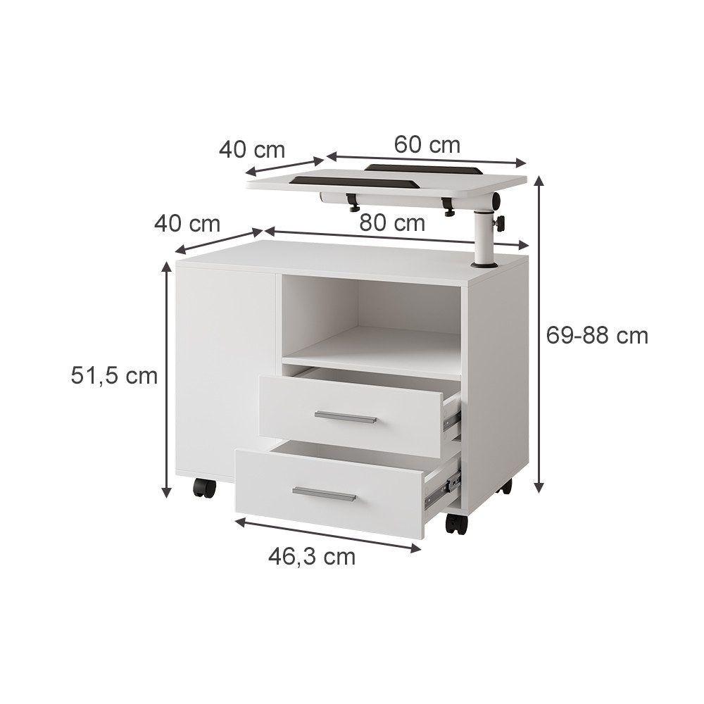 Vicco Nachtschrank Bora, Weiß, 80 x 88 cm mit verstellbarer Arbeitsfläche günstig online kaufen