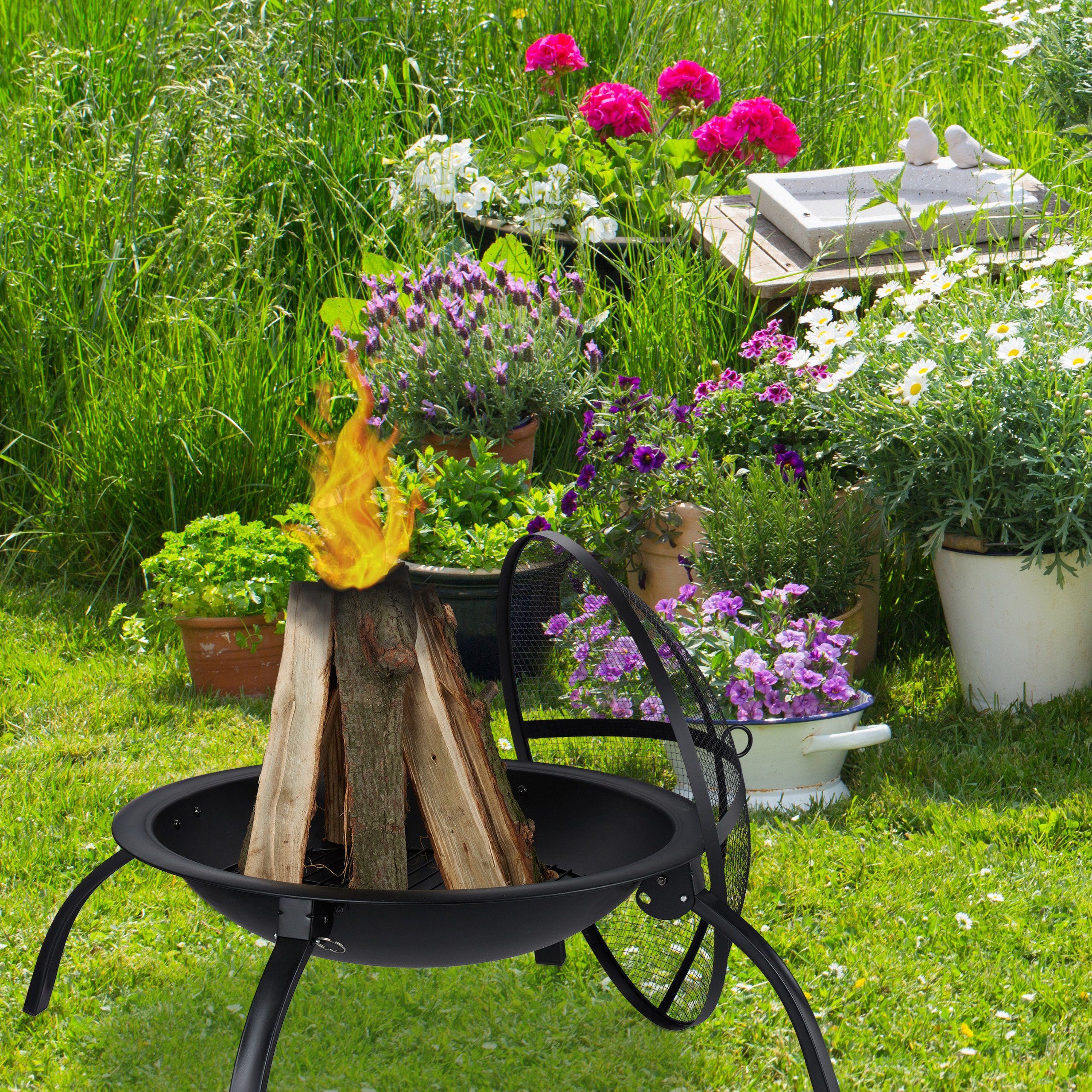 relaxdays Feuerschale XL Feuerschale mit Grillzubehör, (7-St), mit Tragetas günstig online kaufen