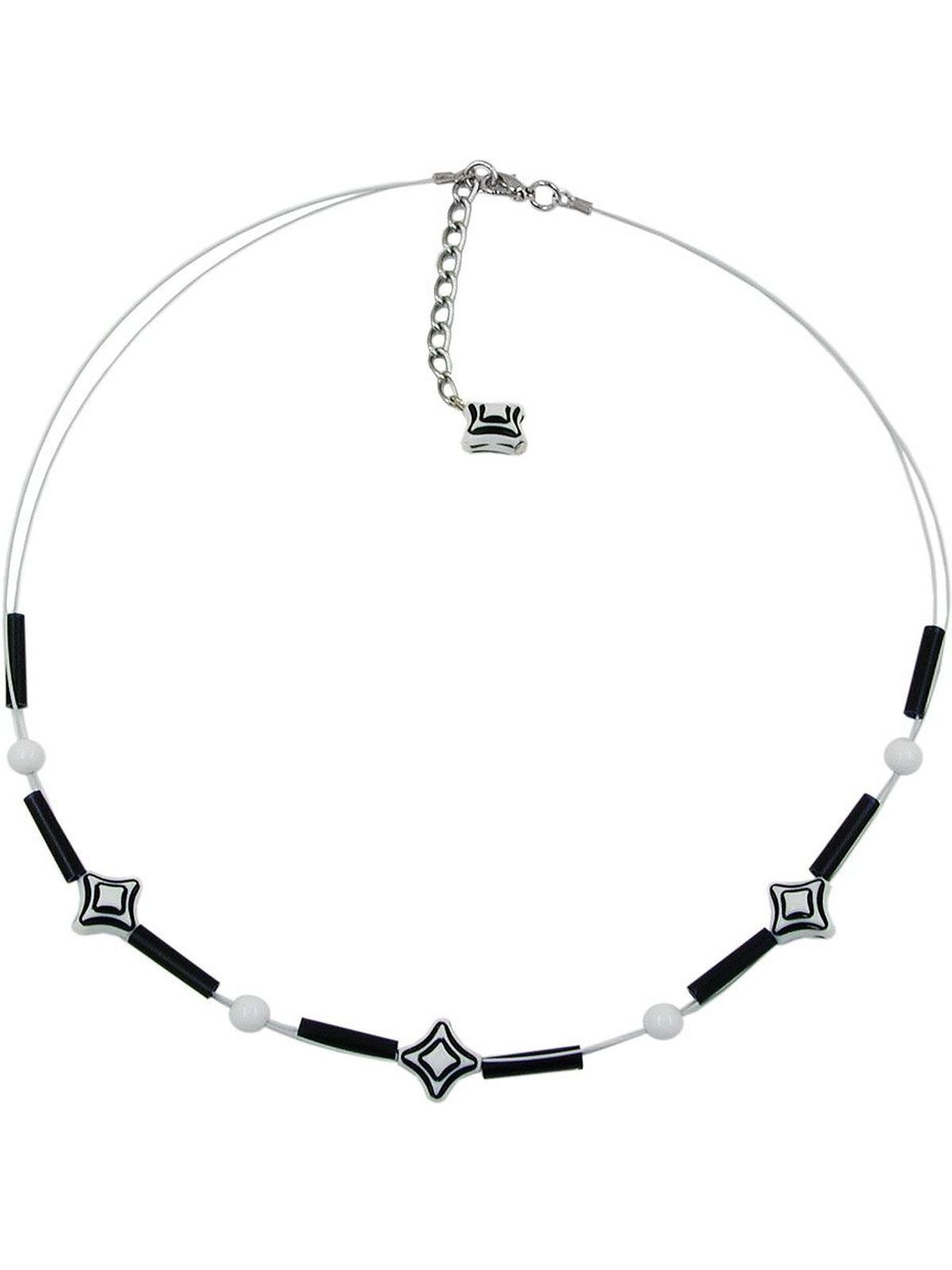 Gallay Perlenkette Drahtkette Karoperle schwarz-weiß Kunststoffperlen 45cm (1-tlg)