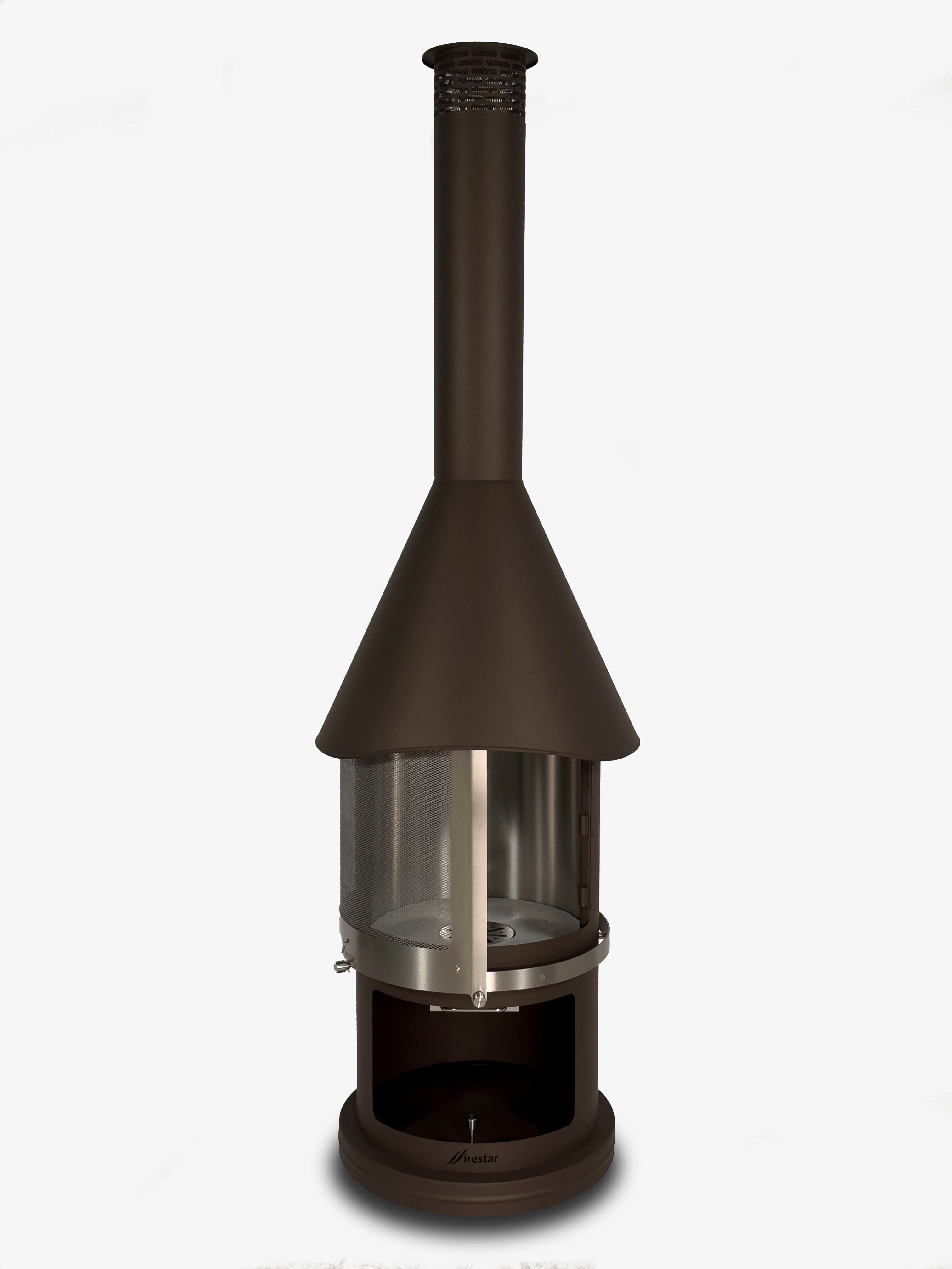 Firestar Gartenkamine Grillkamin DN 650 Swing 3. Generation NEU Edelstahl braun-metallic Grillkamin, inklusive Grillrost und Fettschutzpfanne