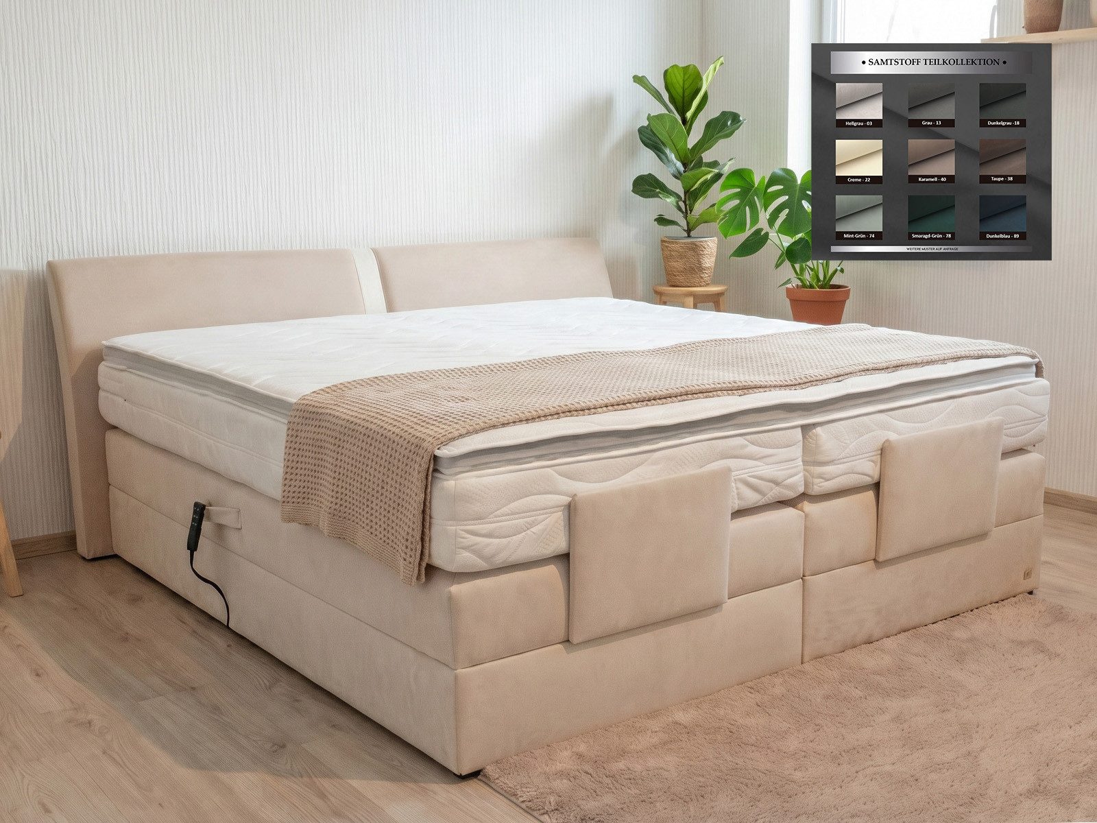 PAARA Boxspringbett Dallas elektrische verstellung Dachschräge Farbwahl, mit einzigartigem Belüftungssystem