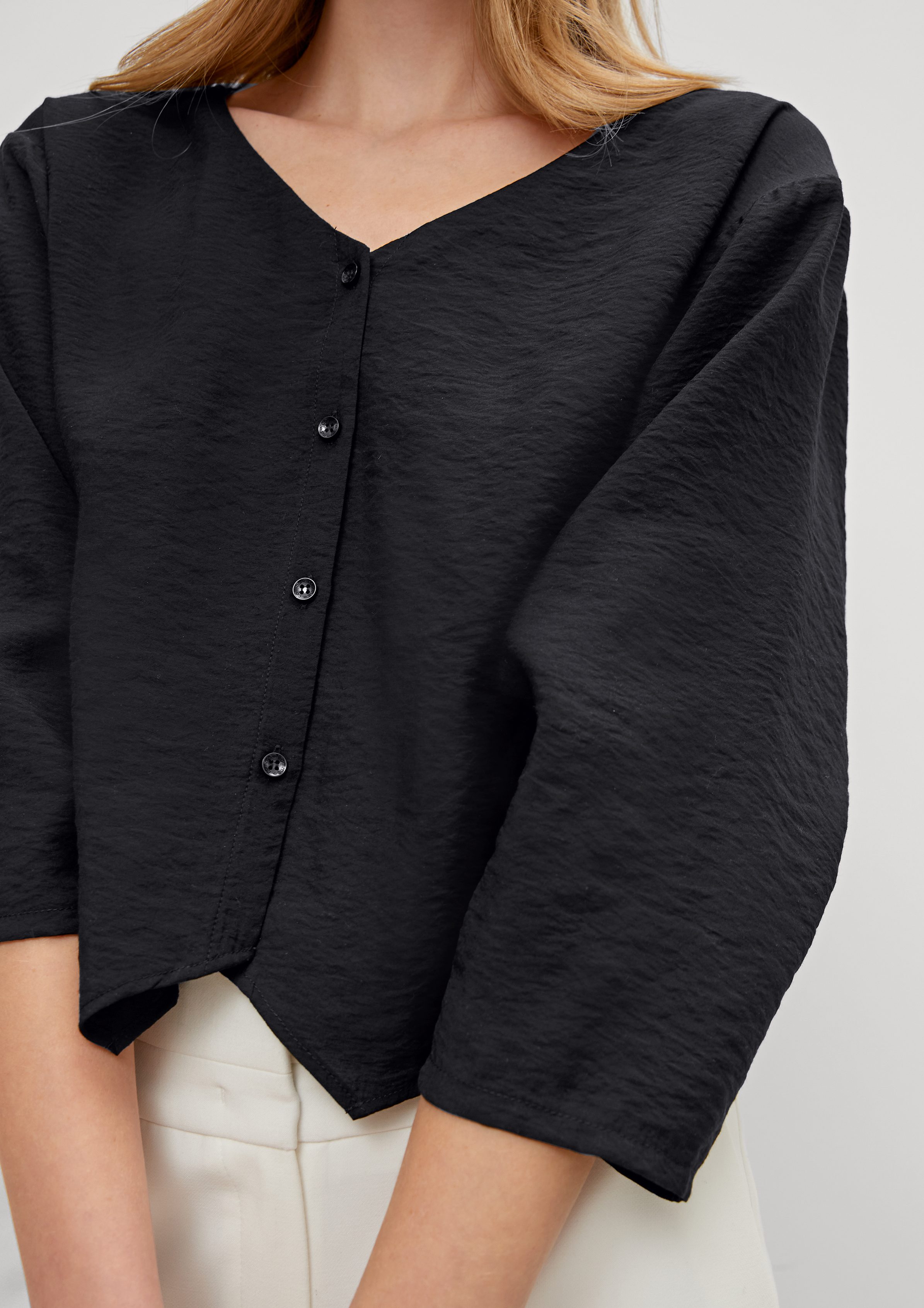 Comma black Bluse Viskosemix Smok-Detail aus 3/4-Arm-Shirt