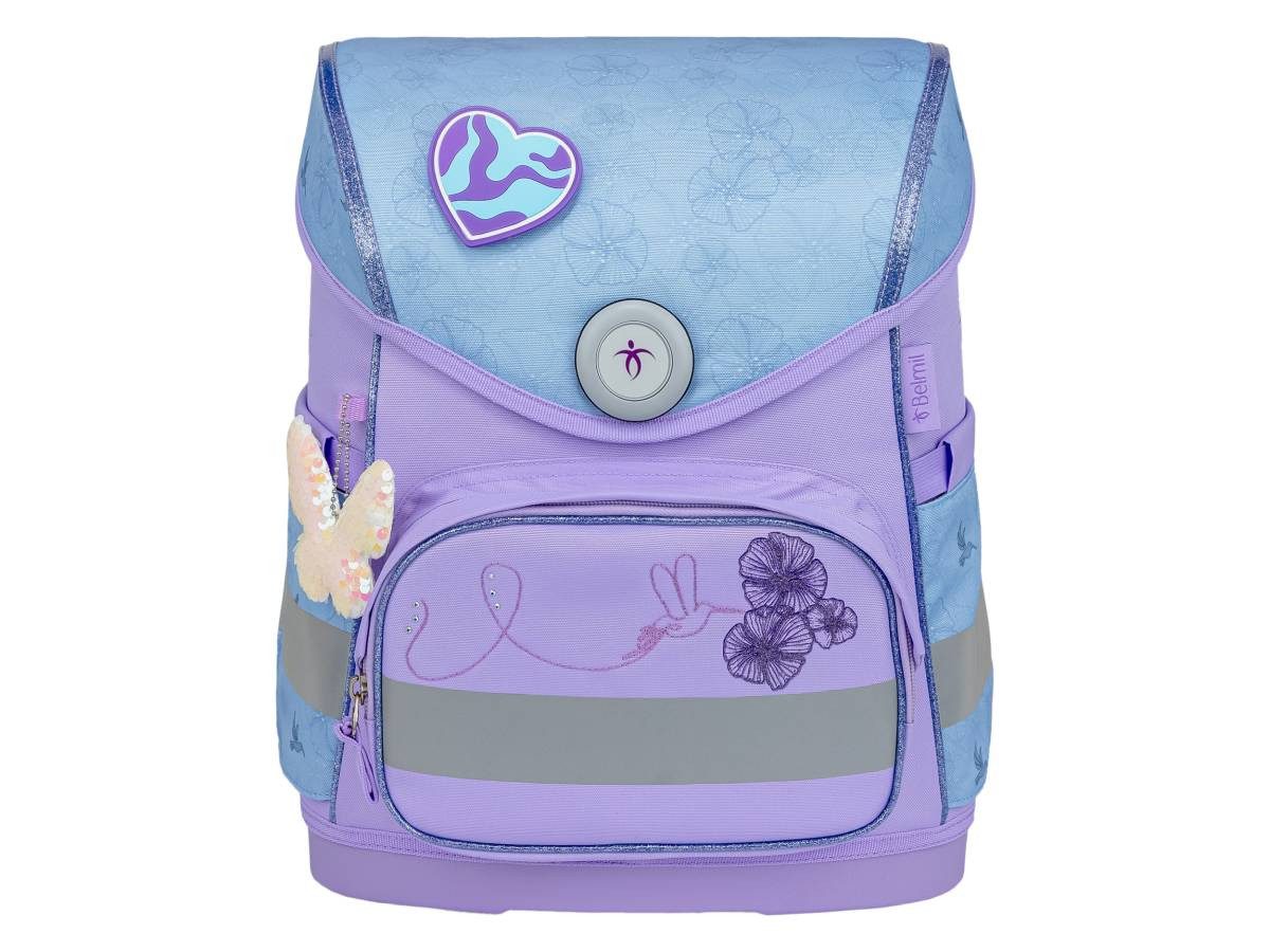 Belmil Schulranzen "Compact mit Patch" 2026 mit Magnetschloss 1. Klasse neue Designs (4-tlg), 19 Liter Volumen, Einschulung, Grundschule, Kolibri, für Mädchen