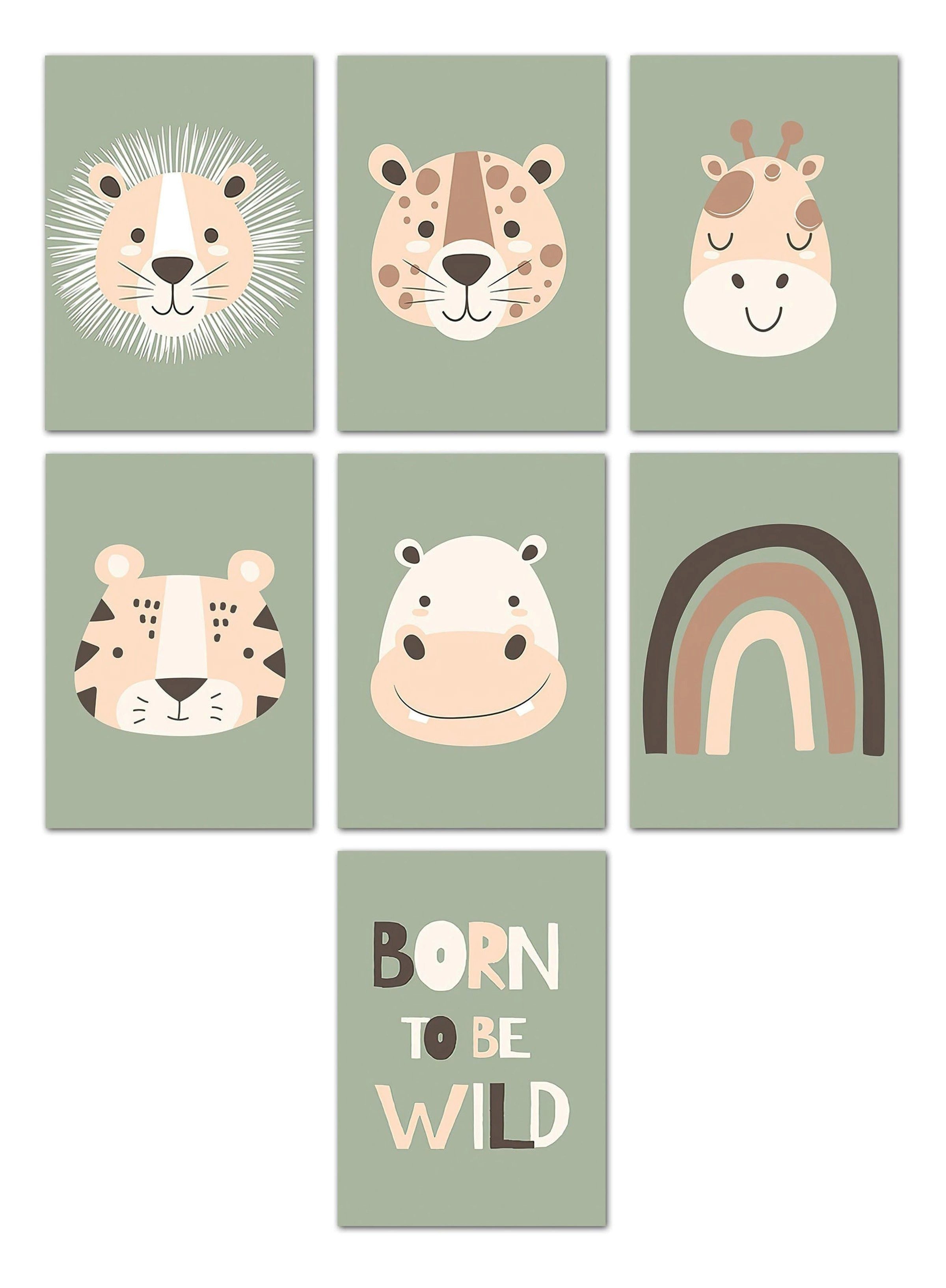 JUSTGOODMOOD Poster Kinderzimmer Dschungel Tiere Kinderzimmer Bilder Wand Deko Kunst Druck, B (1 St)
