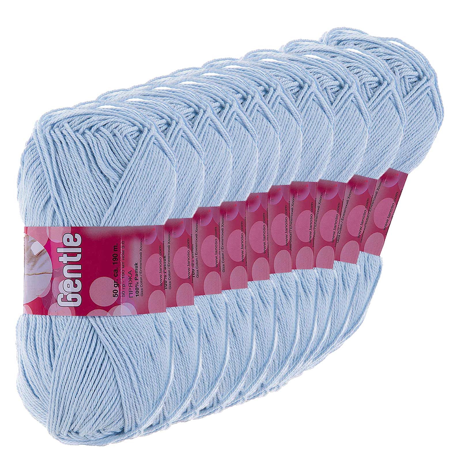 Kartopu 10 x 50g Lanoso Gentle Sommergarn Stricken Häkeln 100% Baumwolle Häkelwolle, 190 m, 940 hellblau