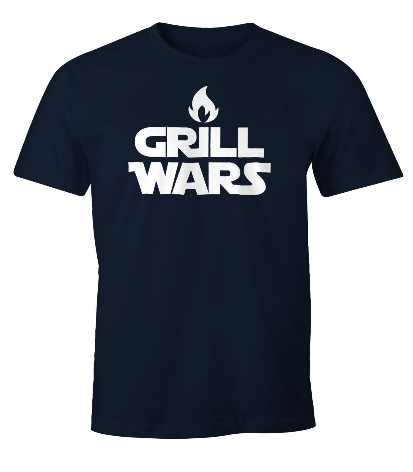 MoonWorks Print-Shirt Herren T-Shirt Grill Wars Fun-Shirt Moonworks® mit Print navy