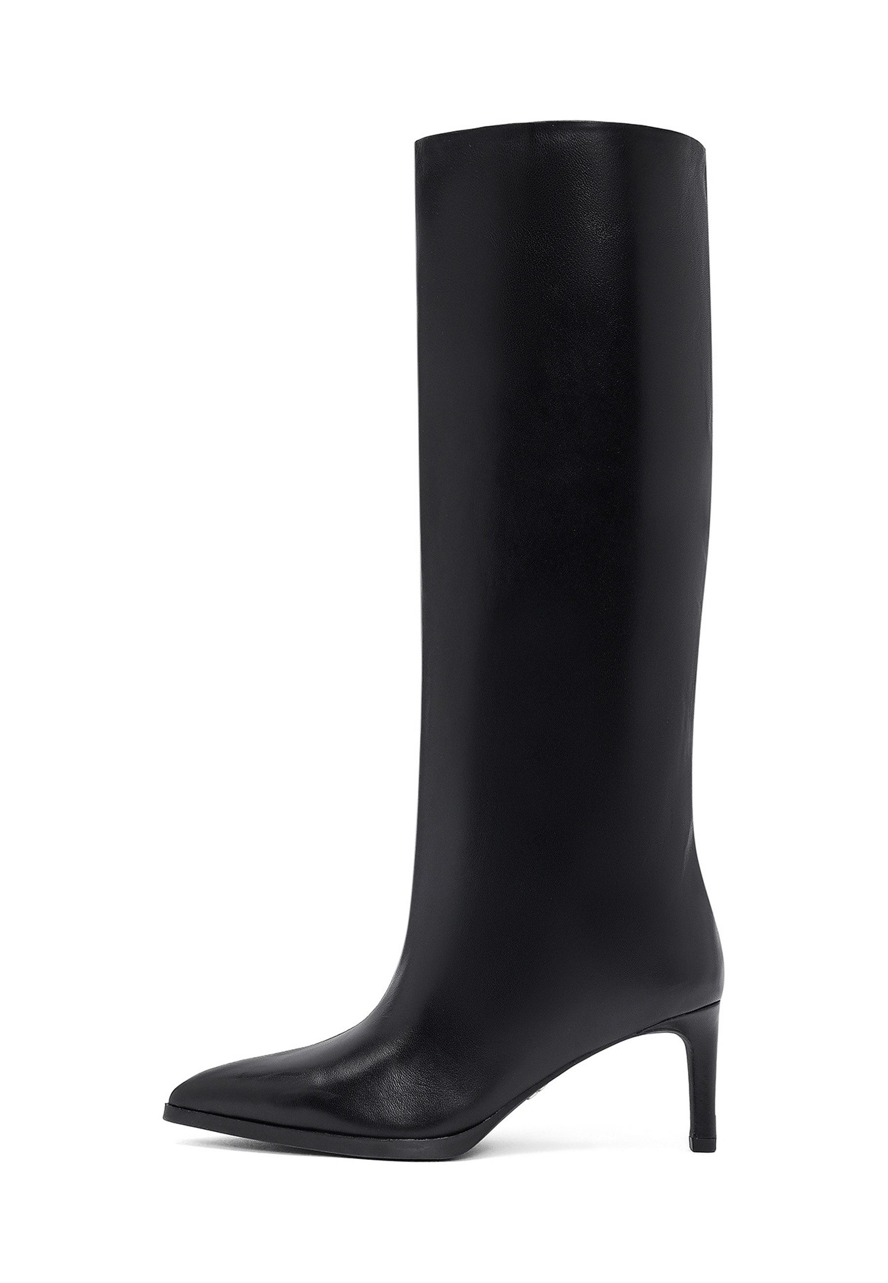 Derimod Leder Kitten-Heel-Kniehohe Stiefel Bootsschuh Echtes Leder, Textilfutter, Gummisohle, Kitten-Absatz, Kniehoch