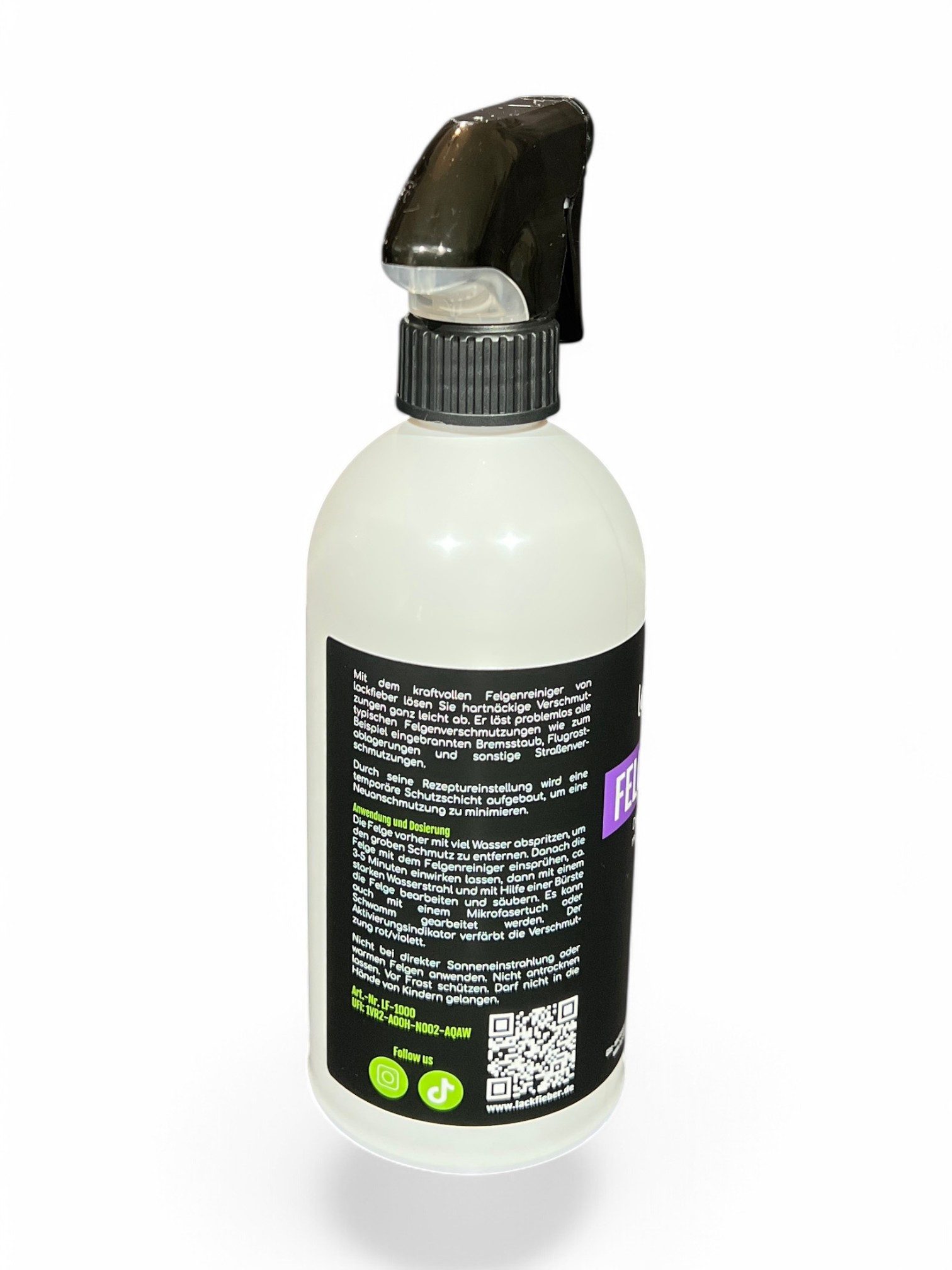 lackfieber Felgenreiniger für Auto, Motorrad & Wohnmobil Felgenreiniger (1-St. 1x 500 ml Sprühflasche für die effiziente Reinigung, glänzende Felgen, ohne Schrubben)