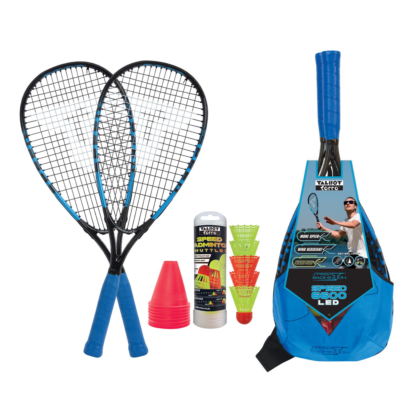 Speed-Badmintonschläger Speedbadminton Set SPEED 6600 LED im Slingbag