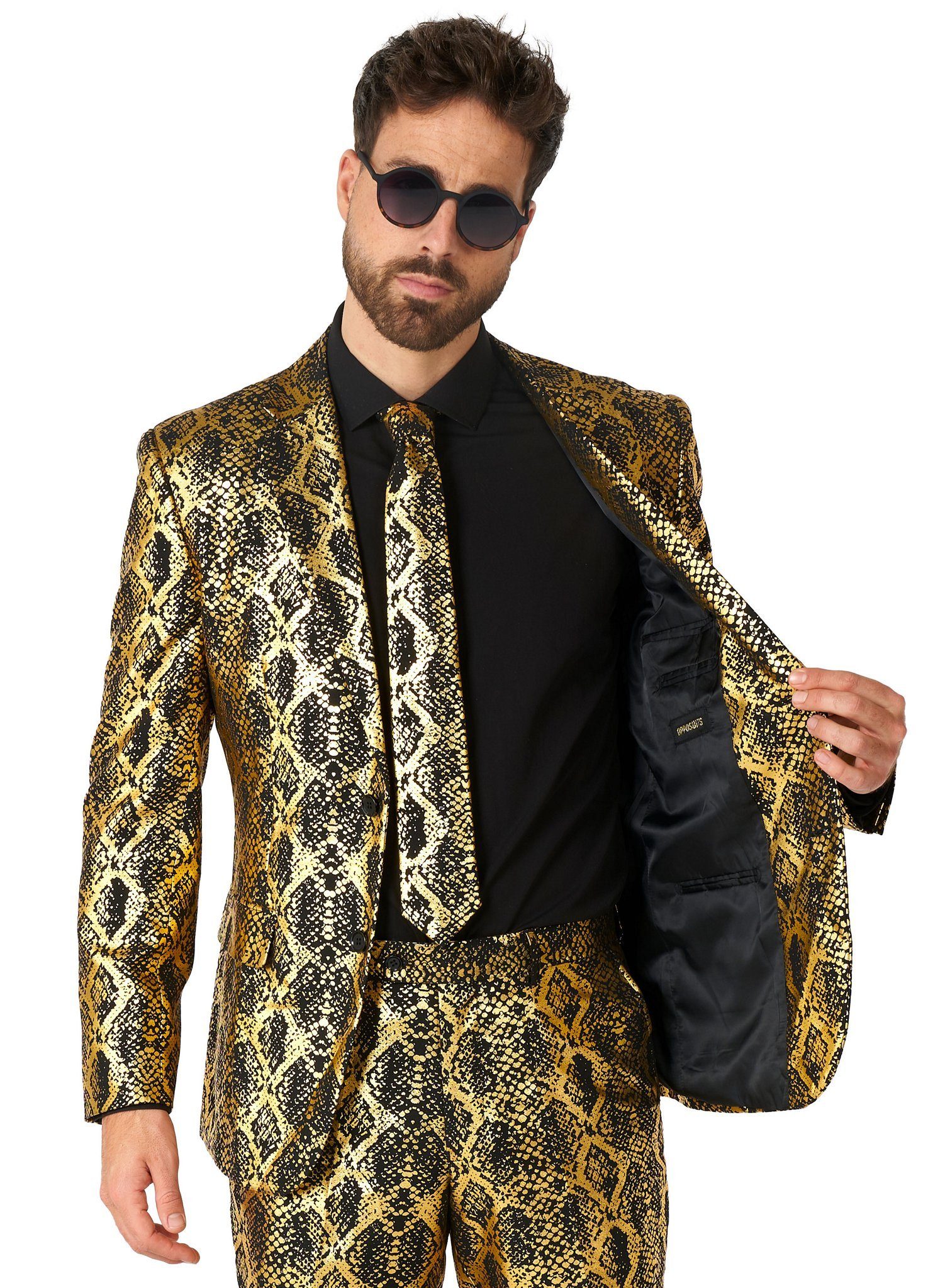 Opposuits Partyanzug Shiny Snake Kostüm Anzug - für Karneval Halloween, Cobrastyle: ein Anzug aus glänzend goldener Schlangenhaut