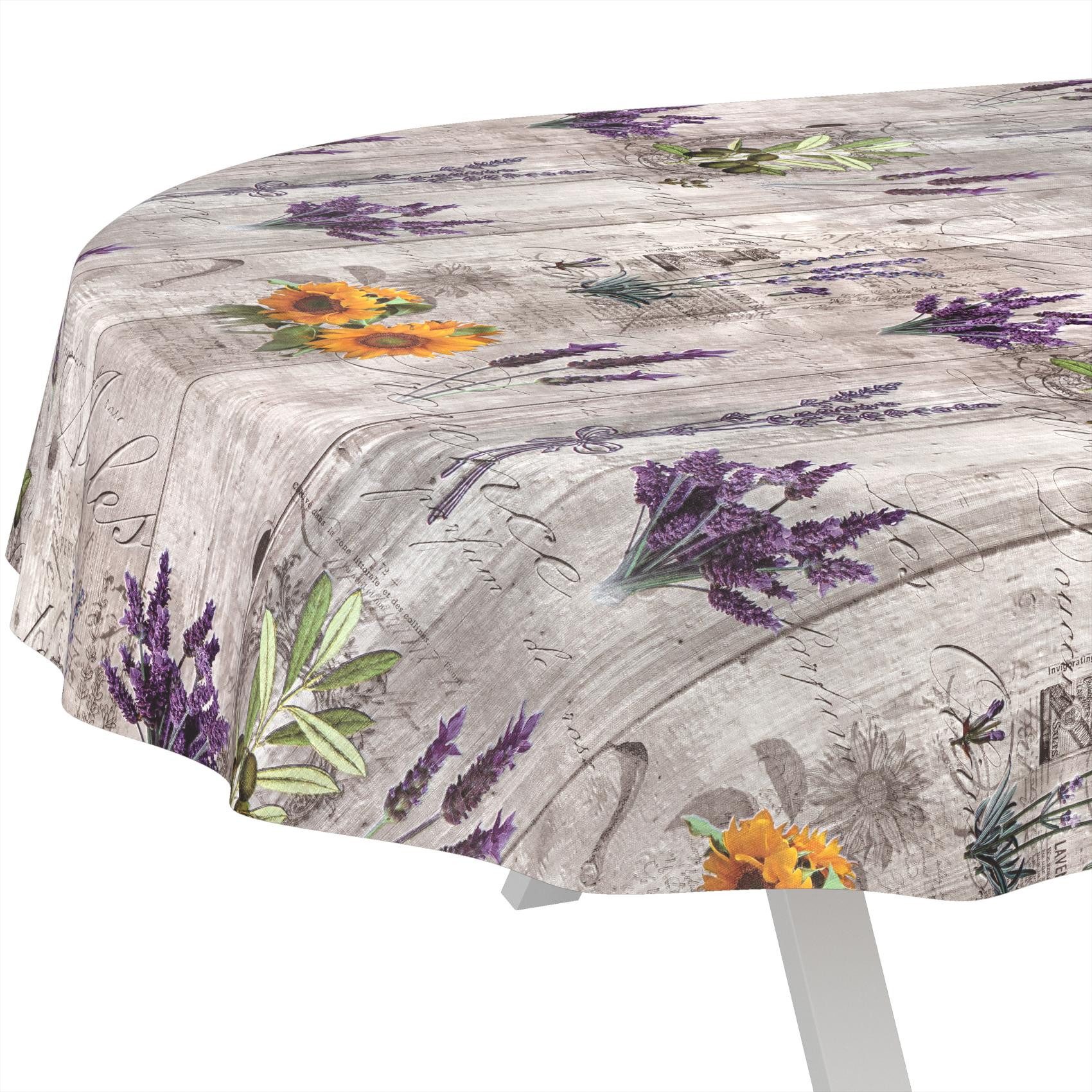 ANRO Tischdecke Provence Lavendel abwaschbar Wachstuch pflegeleicht wasserabweisend (Einzelstück 1-tlg), Schmutzabweisend Shabby Chic Grau Oval 160x140cm Gartentischdecke