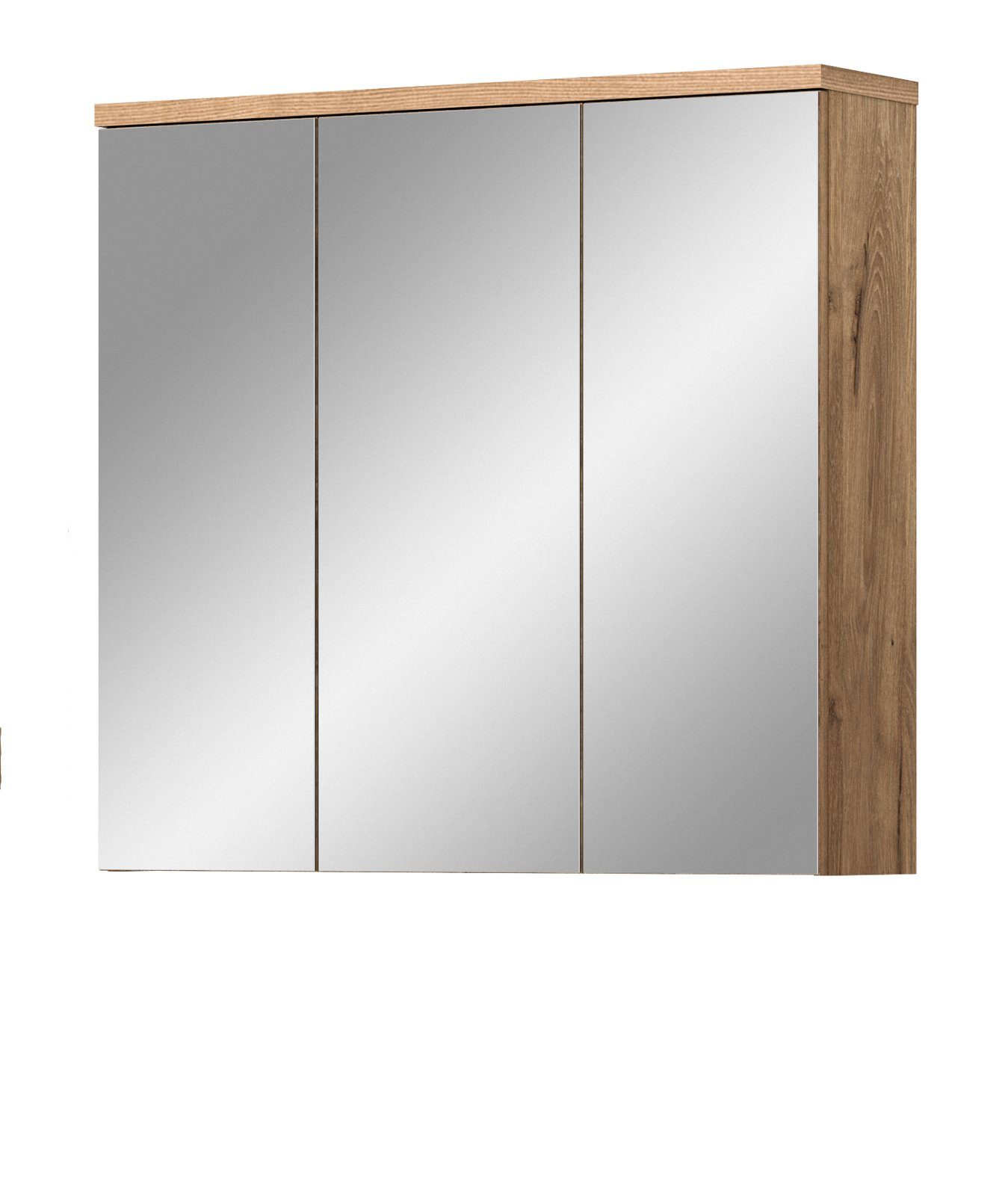 Inn.Furn Badezimmerspiegelschrank Oderzo (Badschrank in Nox Eiche, 3-türig 80 x 75 cm) Soft-Close-Funktion