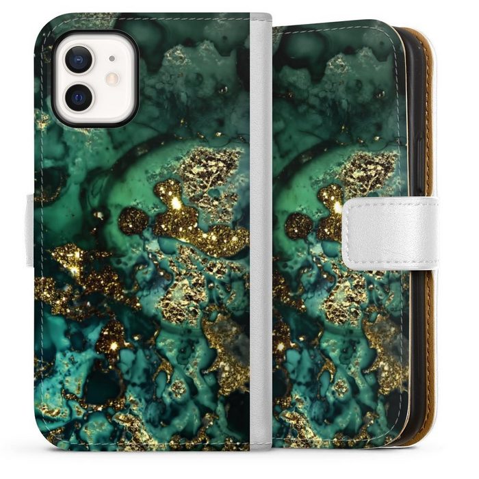 DeinDesign Handyhülle Marmor Glitzer Look Muster Cyan Glitter Marble Look Apple iPhone 12 mini Hülle Handy Flip Case Wallet Cover