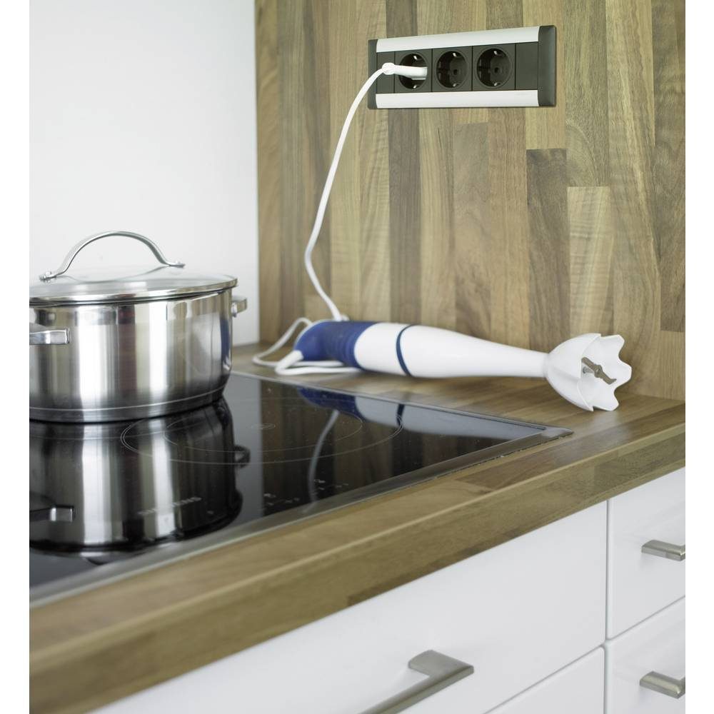 Evoline 3fach Einbau-Steckdosenleiste Frame Dock Small 159610000900 Steckdosenleiste (Kabellänge 3.00 m), erhöhter Berührungsschutz, versenkbar