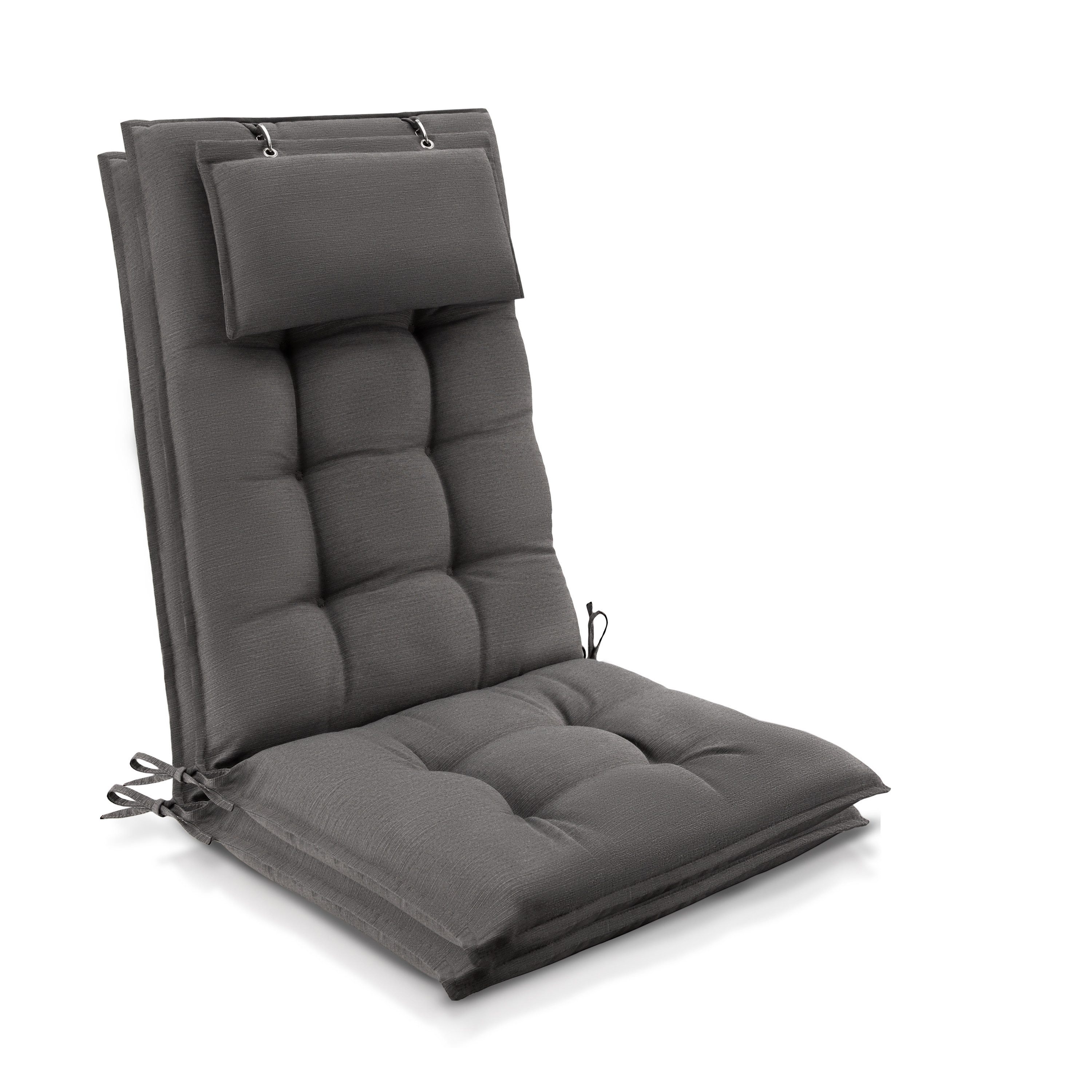 Beautissu Hochlehnerauflage 2er Set Sun-HL Hochlehner Auflage 120x50x8cm Taupe, 8cm dick, rutschfest & robust – Befestigungsbänder, UV-Lichtechtheit 5