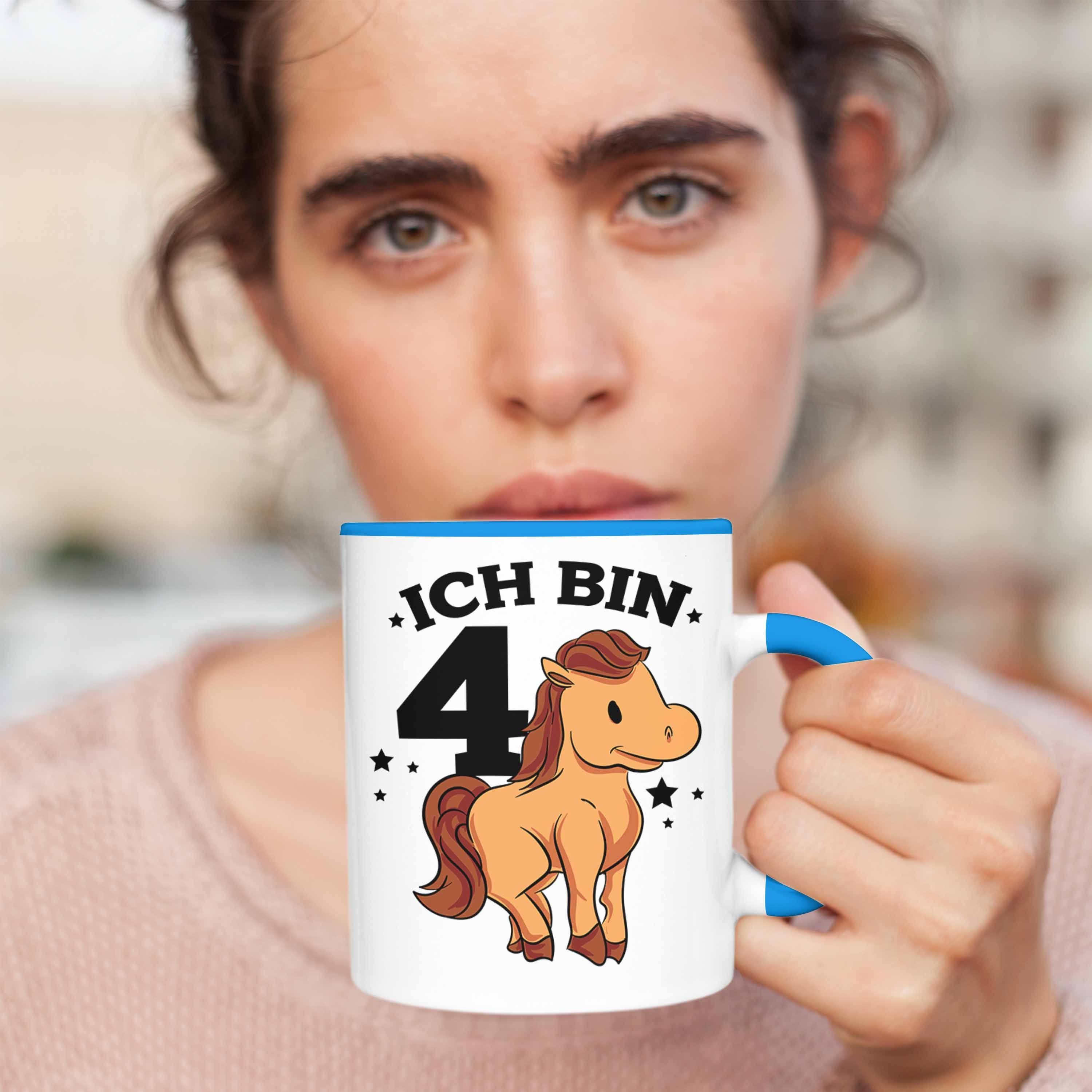 Reiter Tasse Mädchen Lustige 4. Geburtstag Pferdefans Pferde-Motiv für Tasse Trendation Blau