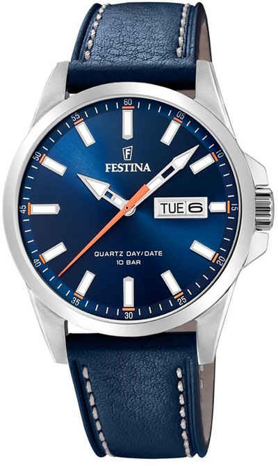 Festina Quarzuhr »UF20358/3 Festina Herren Uhr F20358/3 Leder Sport«, (Armbanduhr), Herren Armbanduhr rund, Lederarmband blau