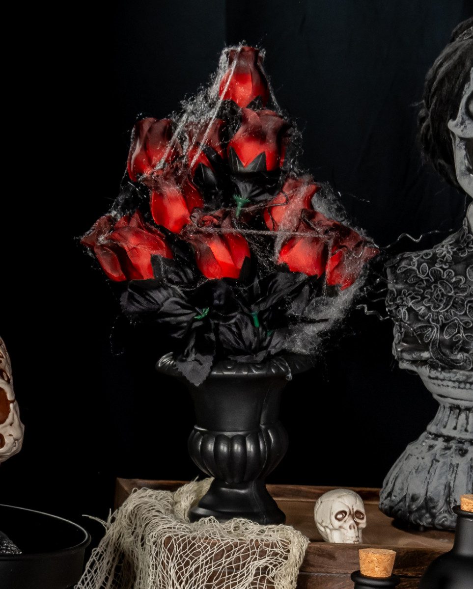 Horror-Shop Dekoobjekt Gothic Blumenvase mit verblühten Rosen & Spinnenne