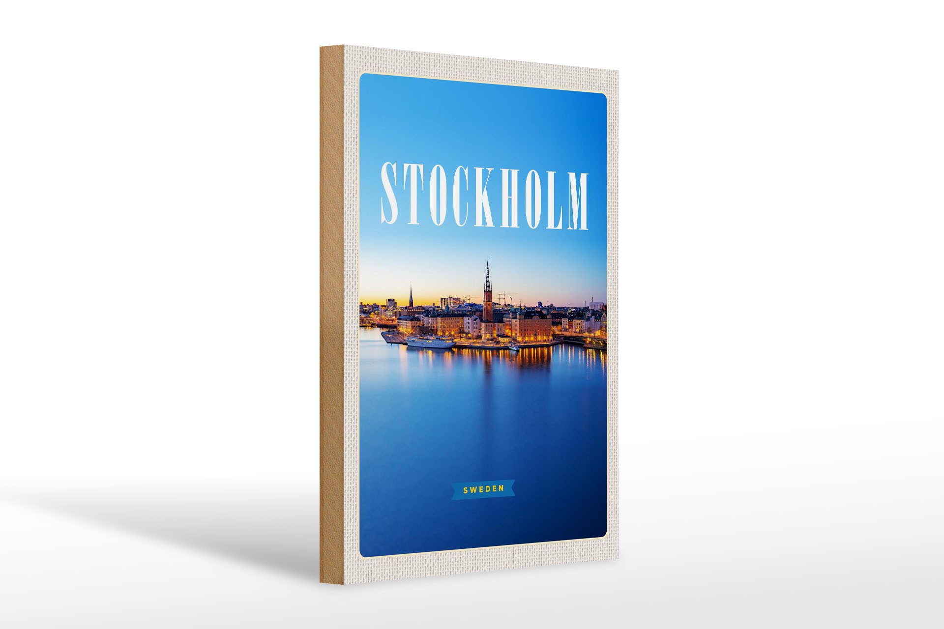 Holzbild Reise 20x30cm Stockholm Schweden Meer Städtetrip