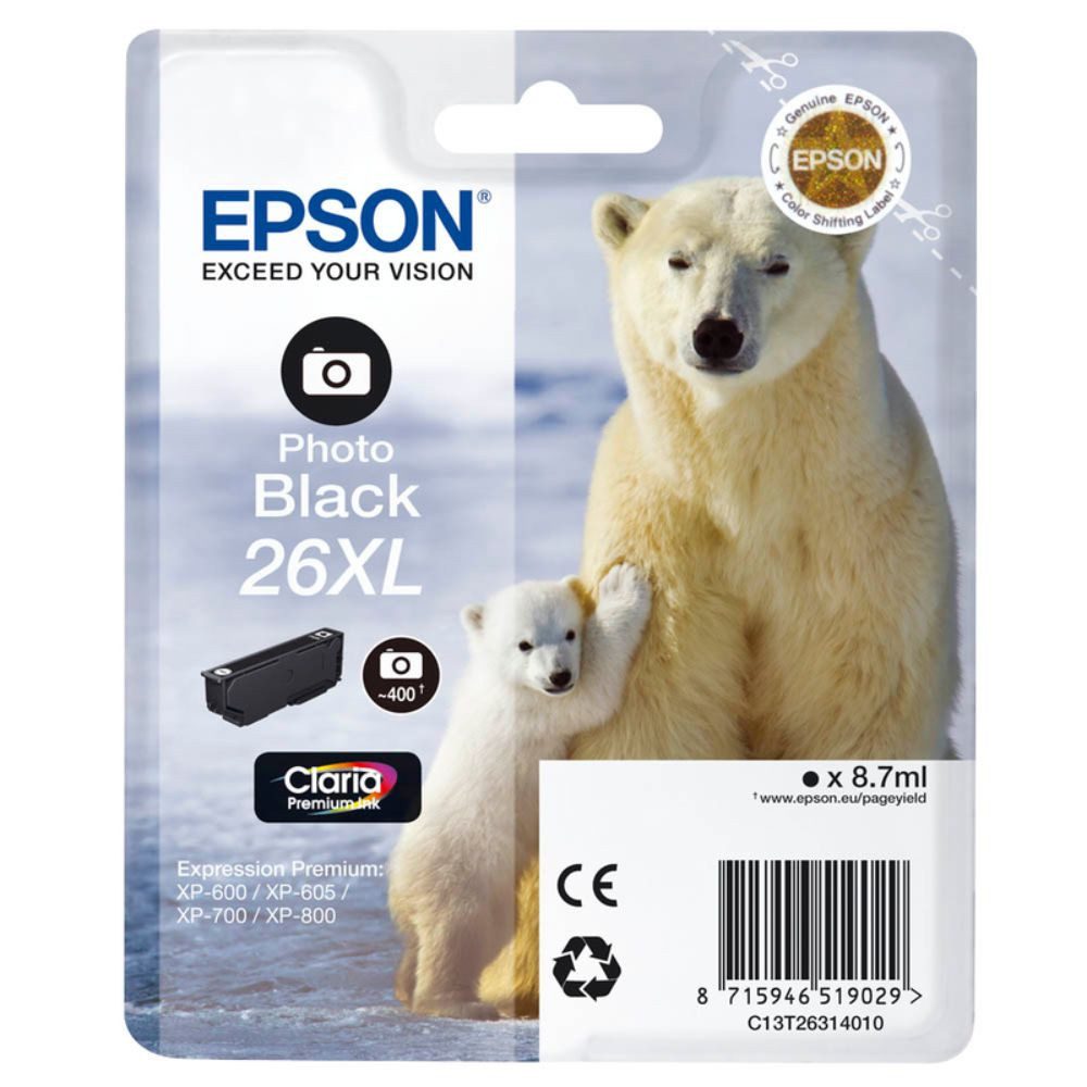 26XL / C13T26314010 Tinte Photo black (1-tlg) Nachfülltinte
