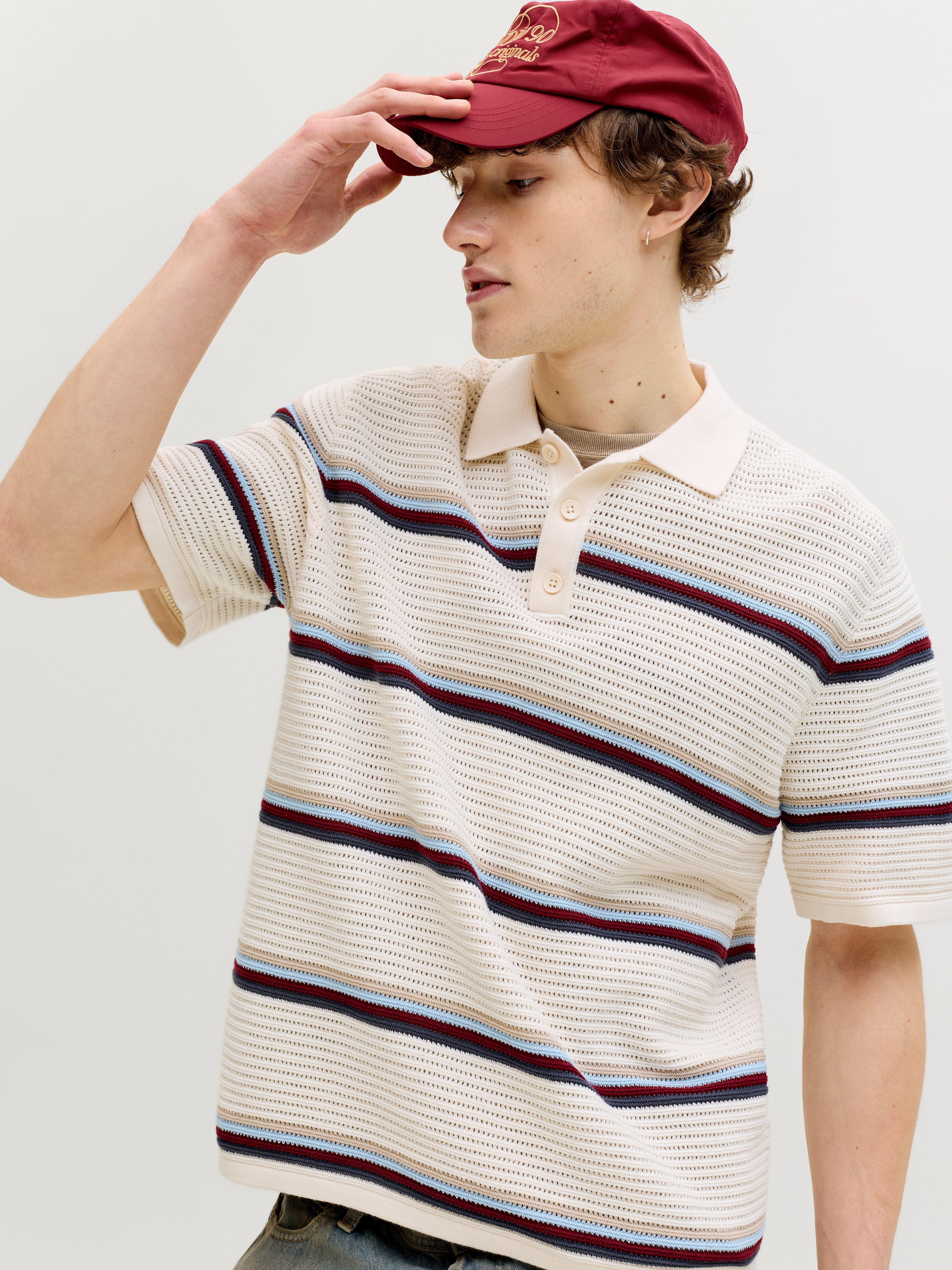 Jack & Jones Polokragenpullover JORMAINE KNIT STRIPE POLO SN Baumwolle, relaxed fit