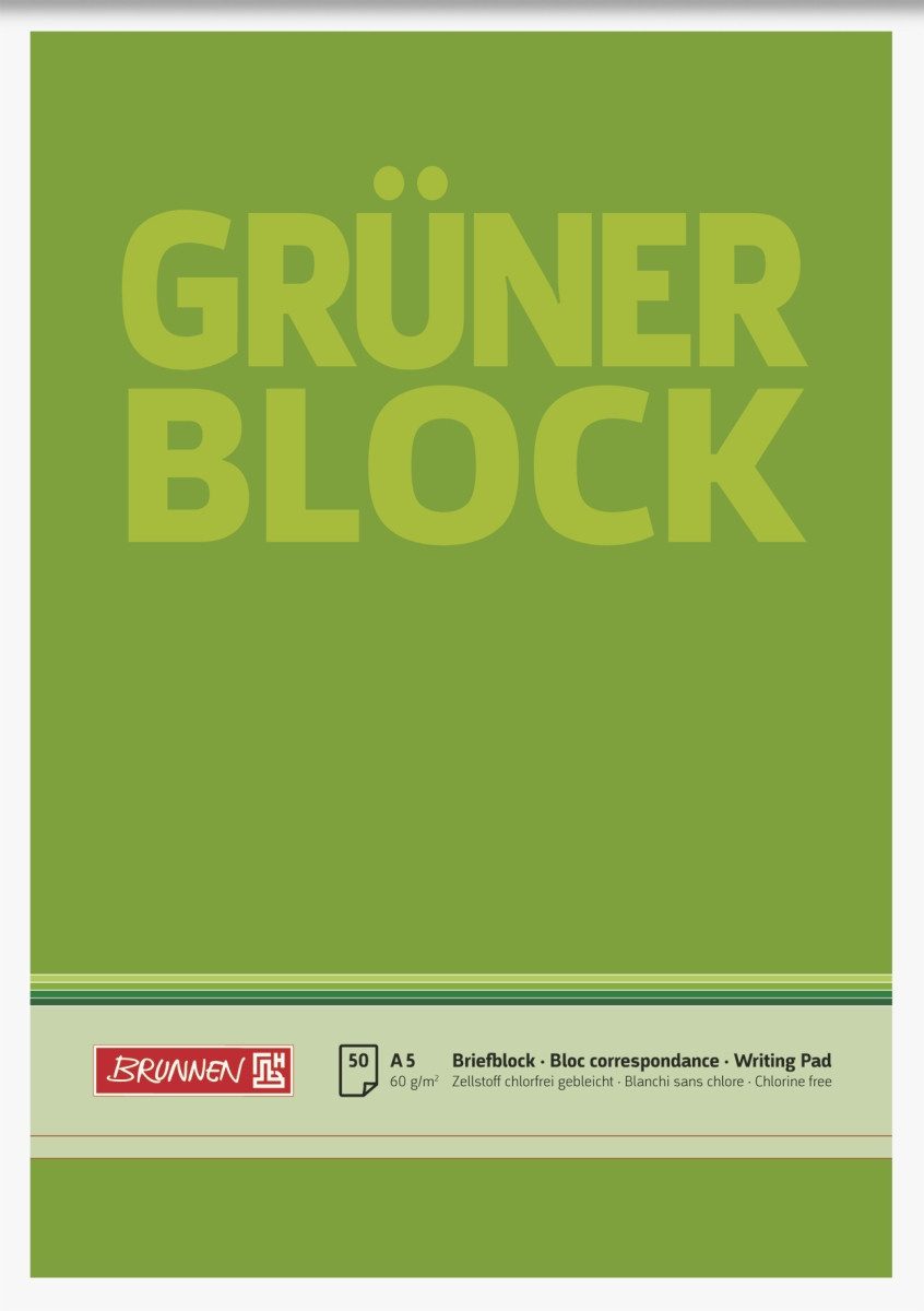 BRUNNEN Notizblock BRUNNEN Briefblock A5 60g Grün unliniertt/unliniert 1052436