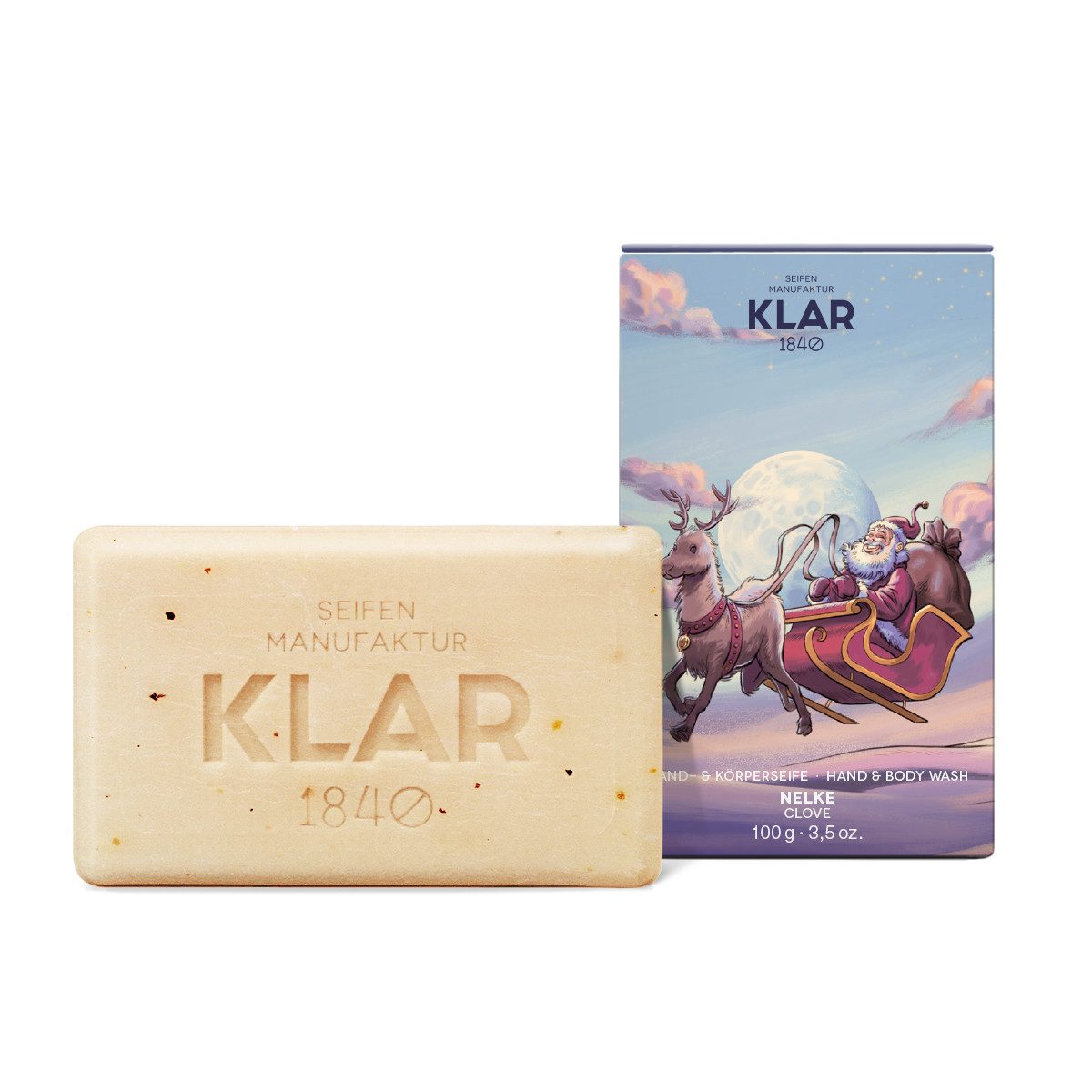 KLAR Seifenmanufaktor Handseife Klar Seifen Weihnachtsedition Nelke 100g, Cosmos zertifiziert