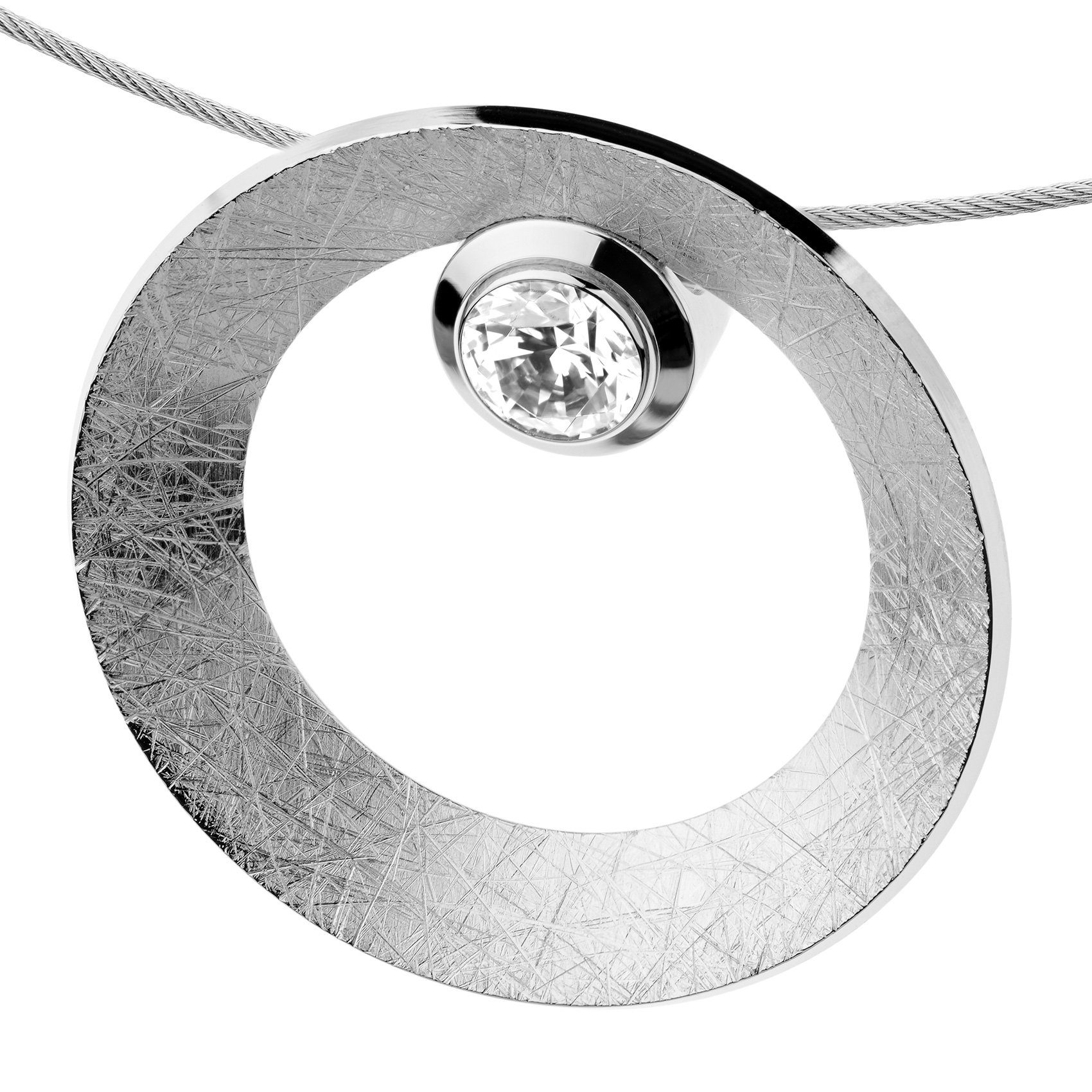 Kettenanhänger Ernstes Design Anhänger Edelstahl gekratzt mit Zirkonia Ø 25 mm