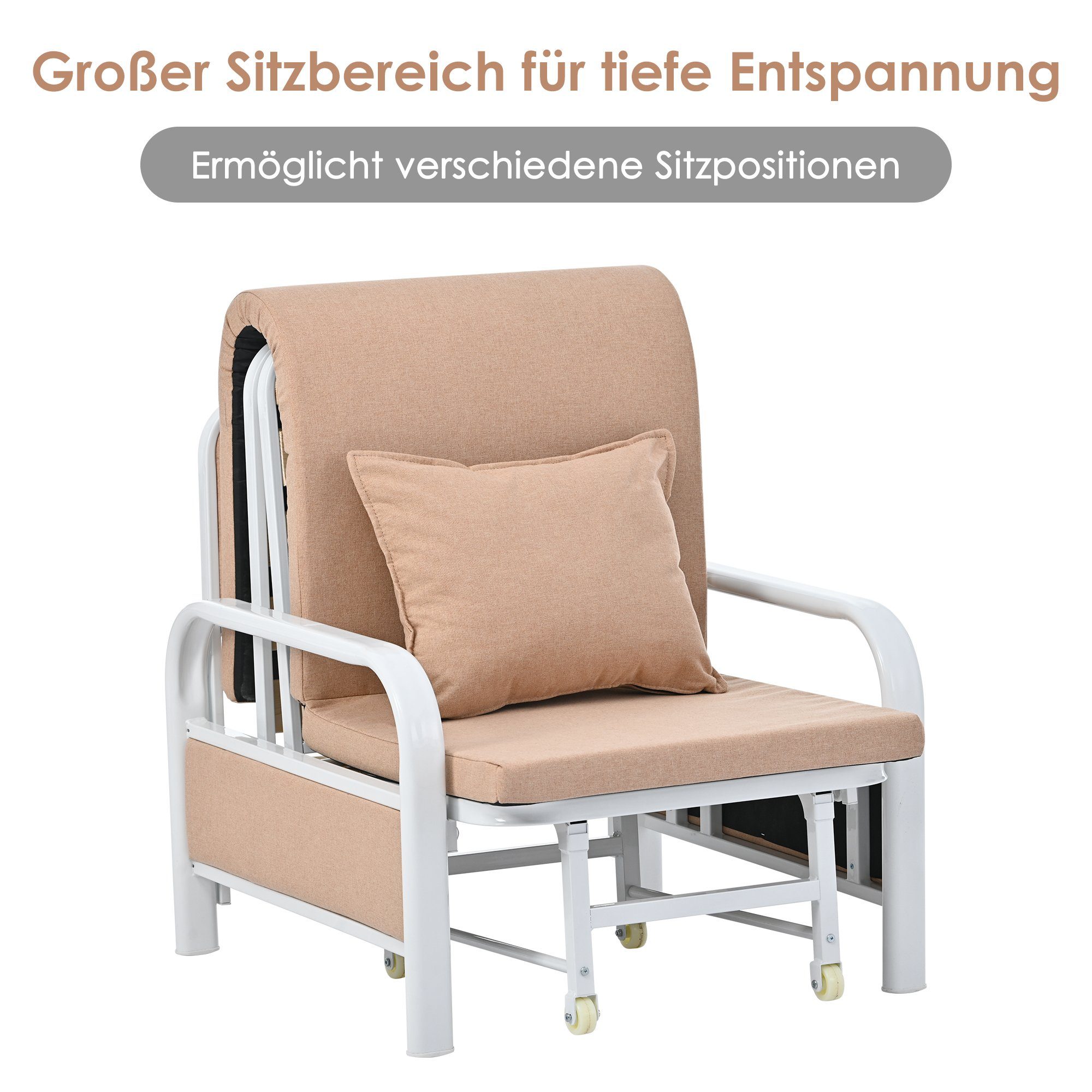Relaxsessel (2-in-1 Schlafsessel Schlafsofa), Loungesessel mit Schlaffunktion, belastbar bis 150kg, verstellbar