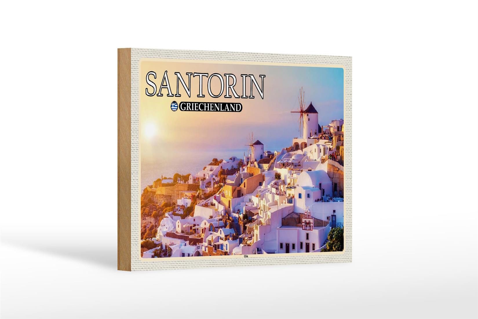 Femer GmbH Holzbild Reise 18x12 cm Santorin Griechenland Oia Küstendorf, (1 St), Glatte Holzfaserplatte (MDF), vorn beschichtet
