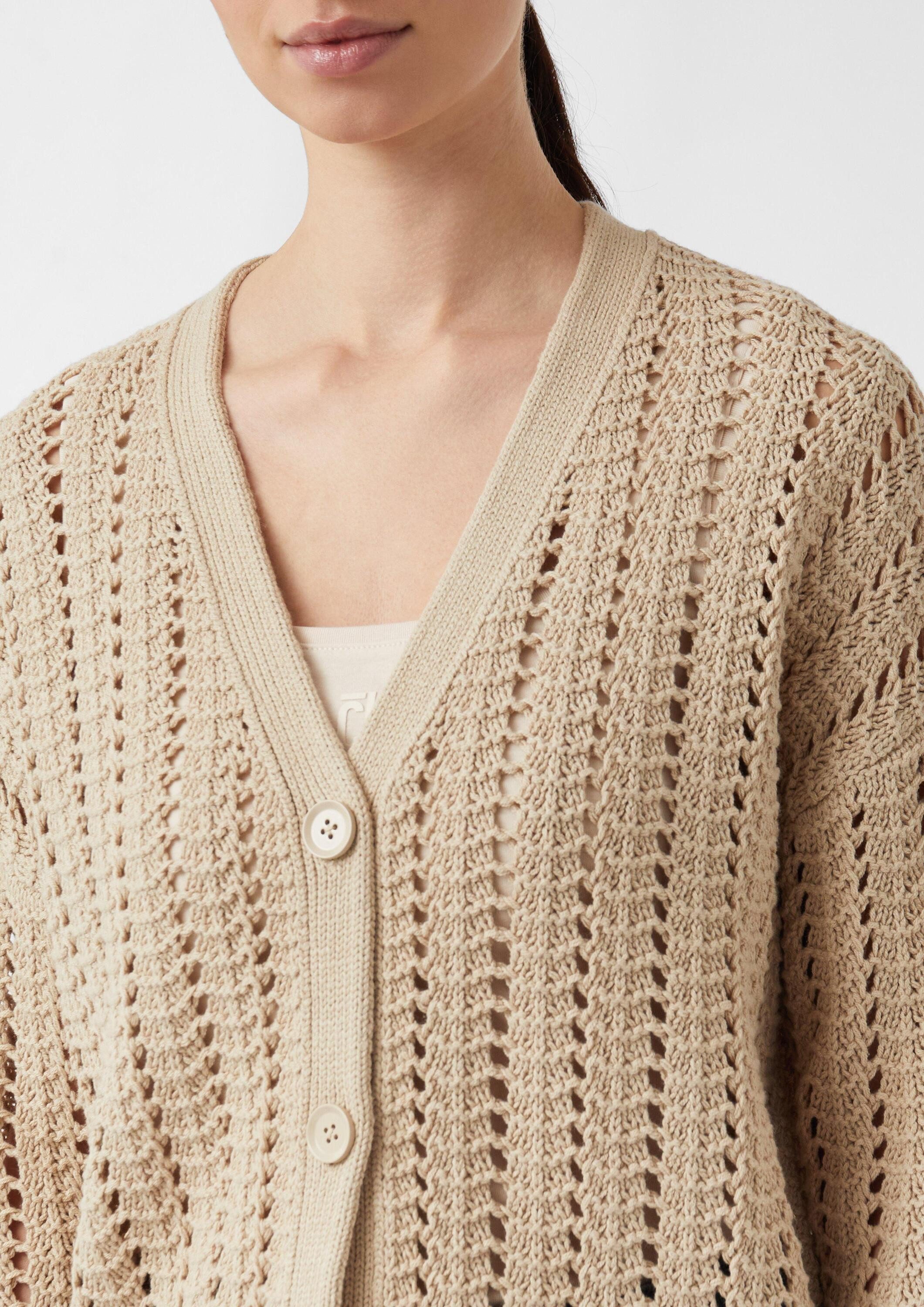comma Cardigan Strickjacke Cardigan aus Baumwollmix mit Lochmuster