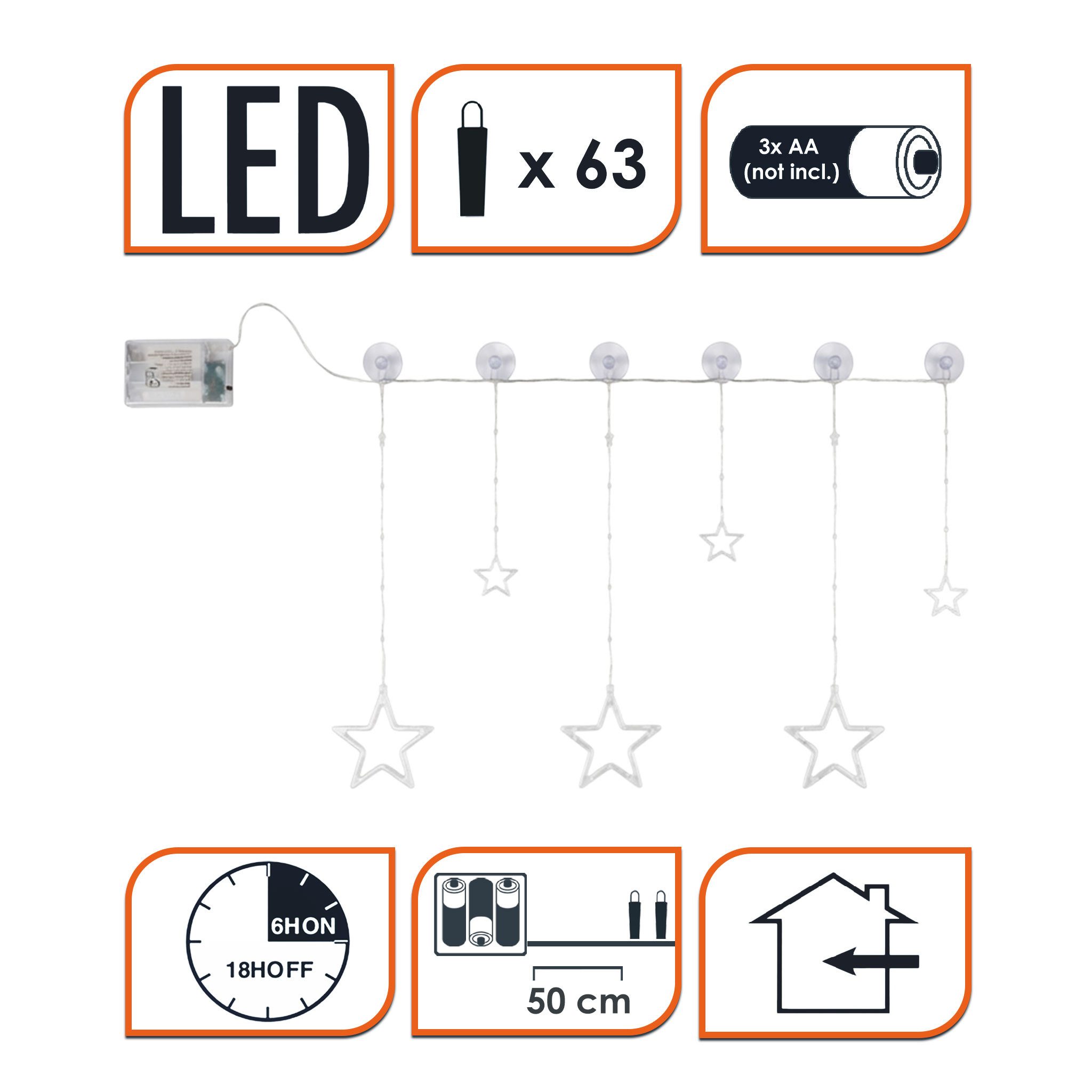 Spetebo Lichtervorhang LED Sternen Lichtervorhang warm weiß - 63 LED, 100 cm - Deko Lichterkette mit 63 LED für Innen – Bild 2 von 5