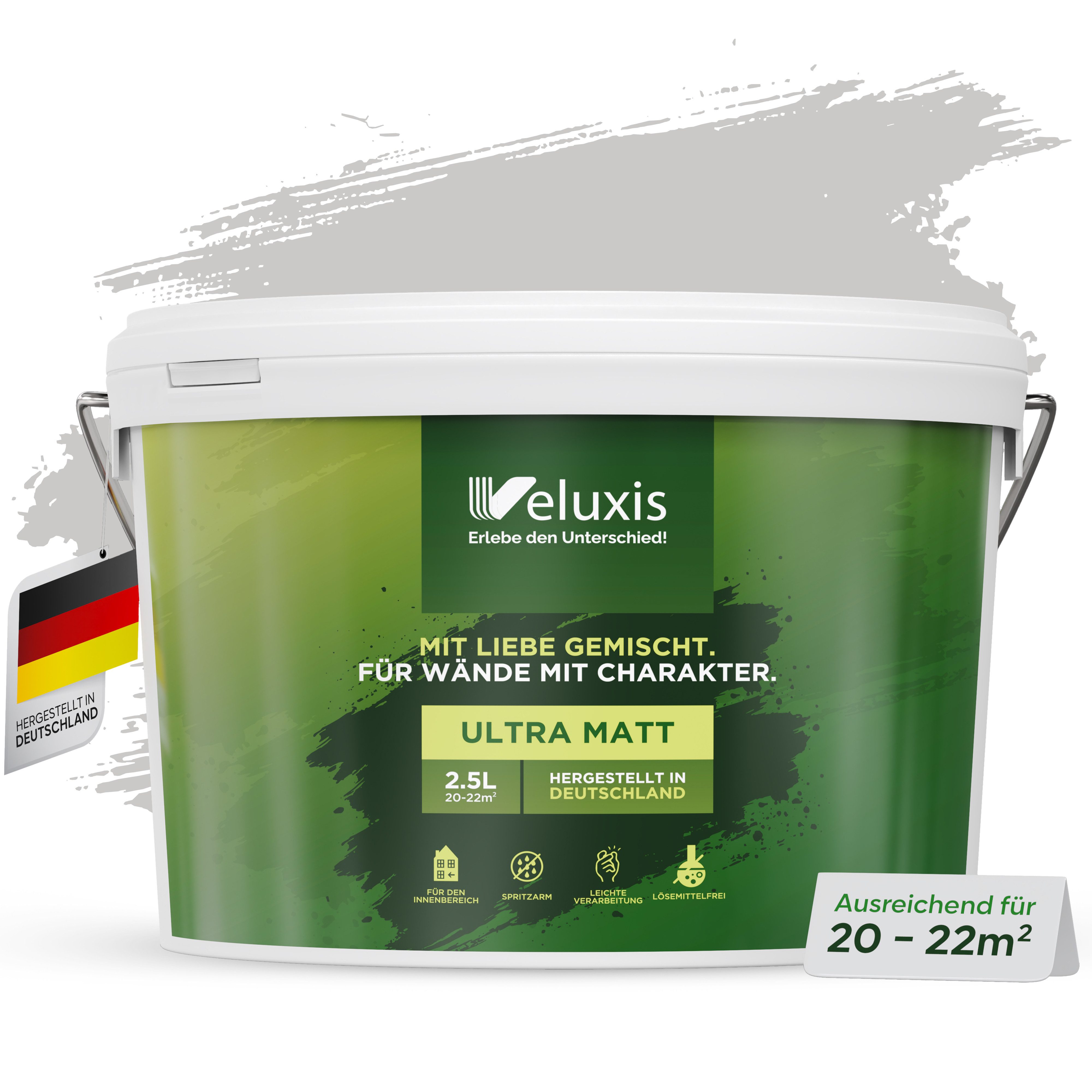 Veluxis Wandfarbe Veluxis® Wandfarbe, Deckkraft-Klasse 1, Streifenfrei, tropfarm & VOC-frei