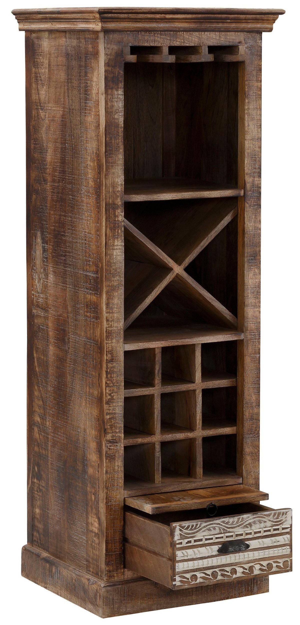 loft24 Weinregal Malika, Standregal, Flaschenregal, Mangoholz, Rustikales Design