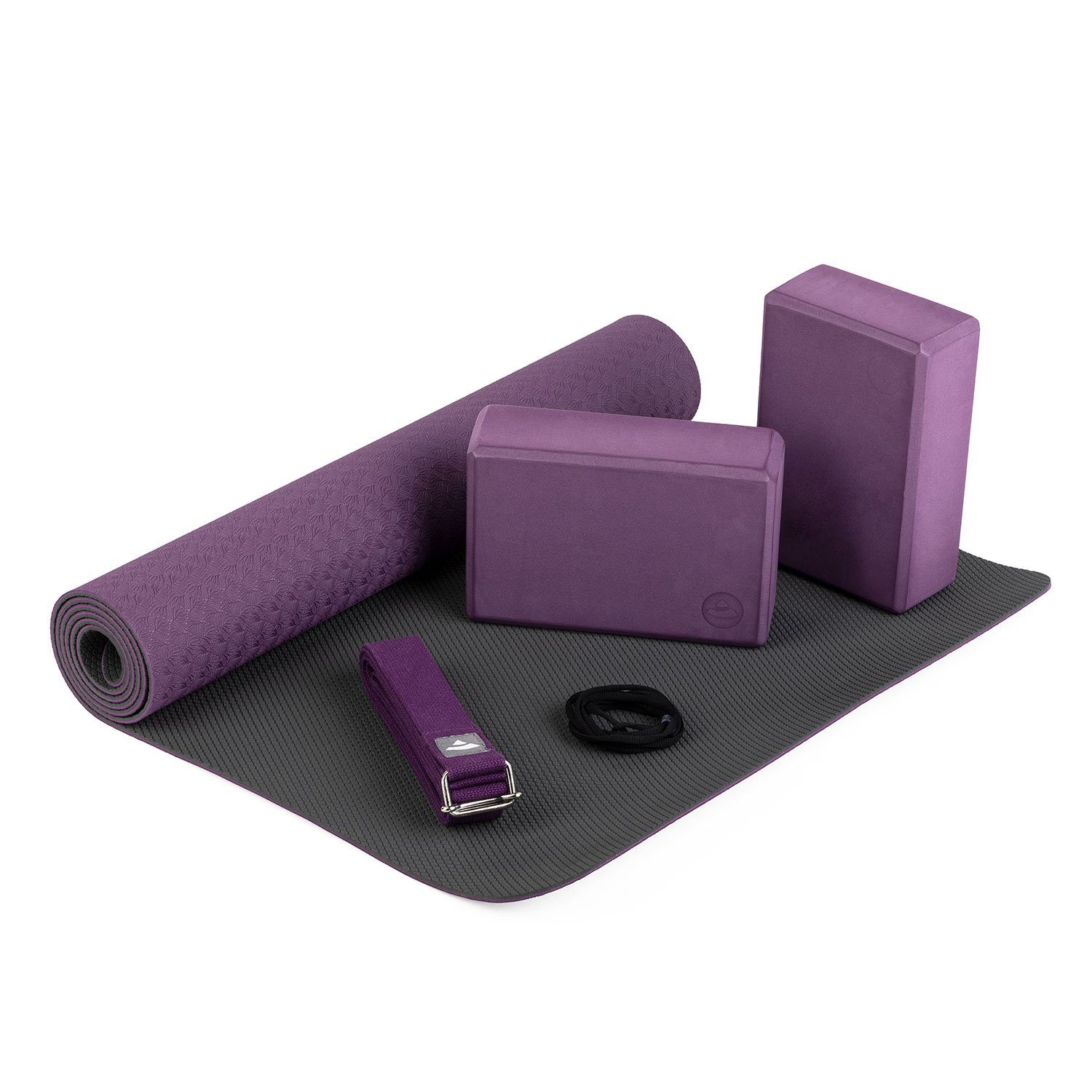 FLOW Yogamatte Gurt & Block bodhi Yogamatte Yoga lila mit Set