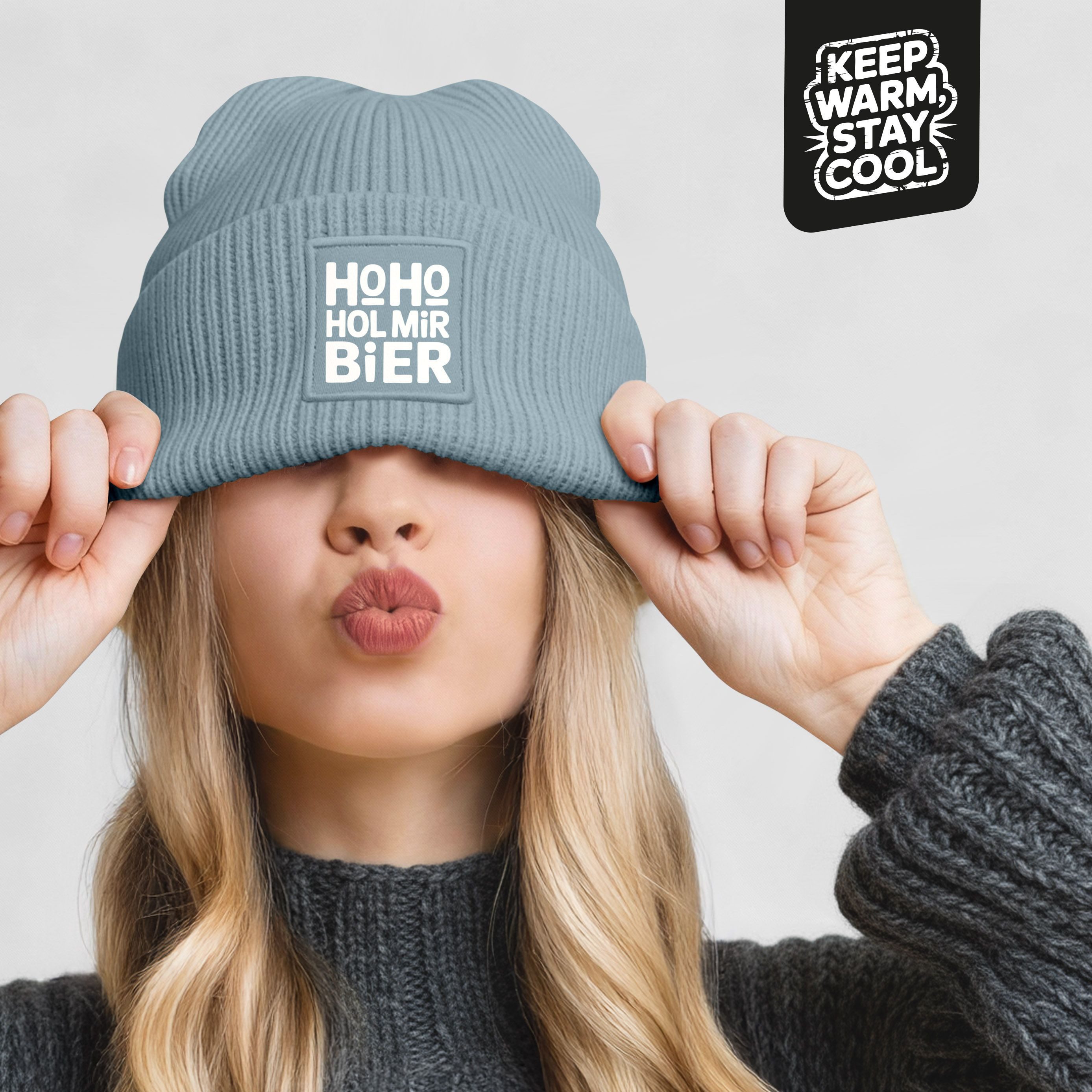 MoonWorks Strickmütze Damen Beanie Strickmütze Spruch Weihnachtsmann Santa Ho Ho Hol mir