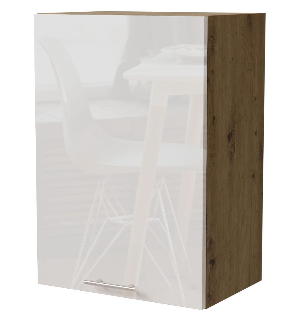 Feldmann-Wohnen Klapphängeschrank Essen (W2/50, 1-türig, 2 Einlegeböden, 1-St., Küchenhängeschrank) 50x32,5x72cm Eiche Artisan - weiß Hochglanz (ES-W2/50)