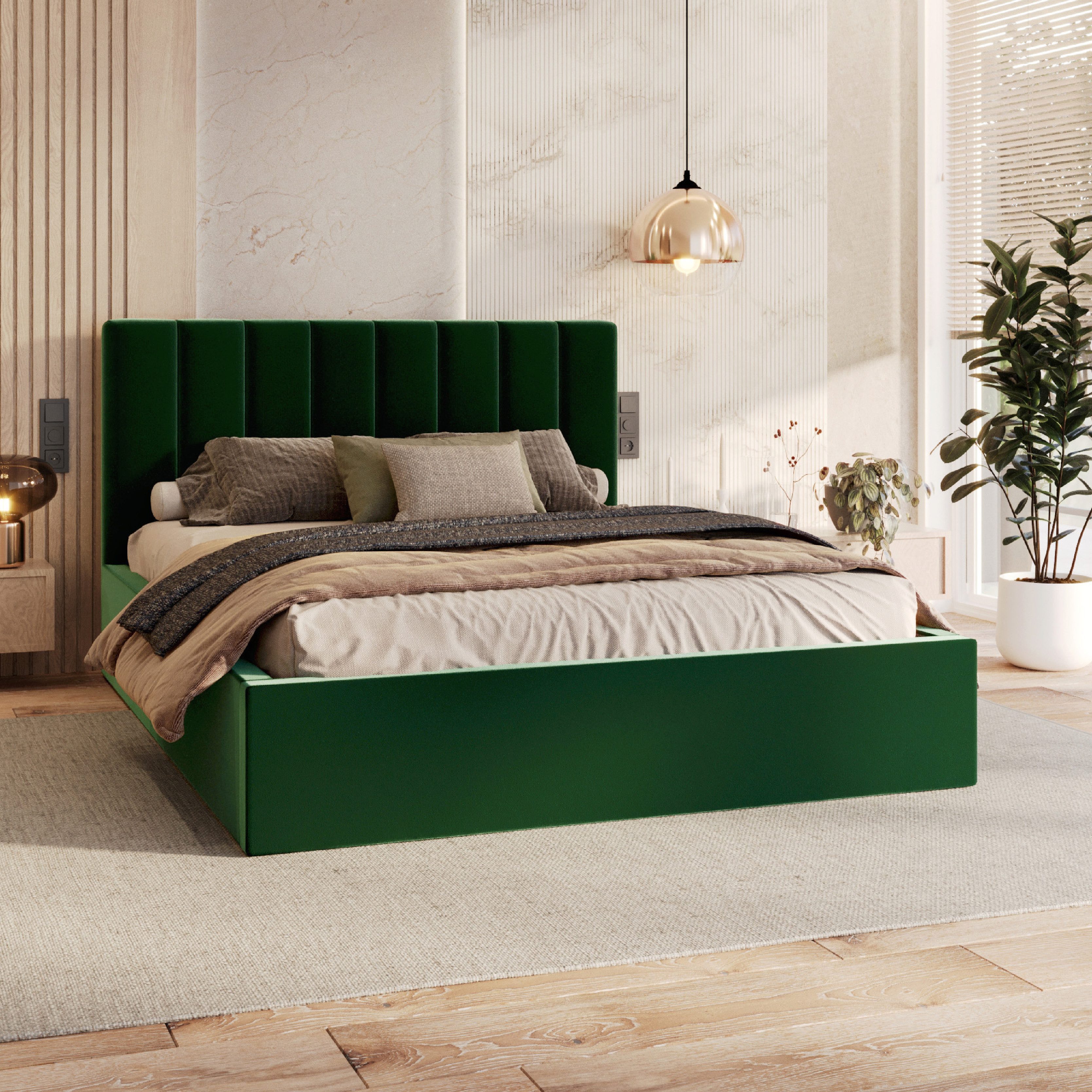 FDM Polsterbett OSKAR modern mit Bettkasten MADE IN EU - mit Trinity Velours Bezug (verfügbar 90x200 120x200 140x200 160x200 180x200cm, Bettrahmen, Bett, mit großen gepolsterten Kopfteil, mit Bettkasten zum aufklappen), Hebbarer Metallrahmen, Bettkasten, mit/ohne Matratze